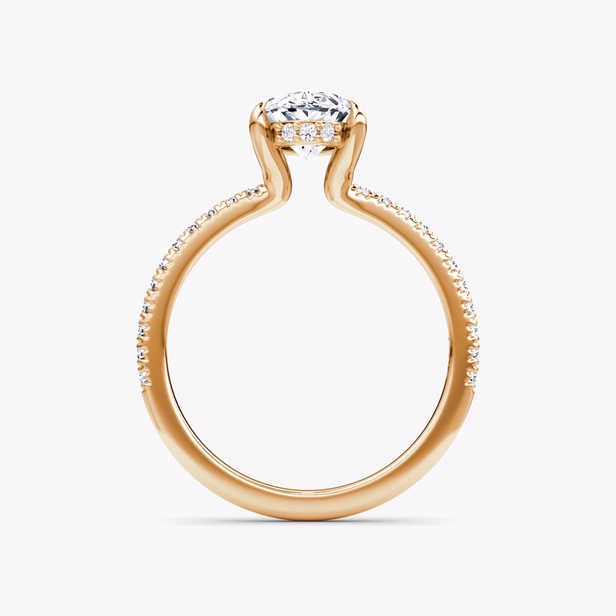 The Floating Solitaire | Oval | 14k | Rose Gold | bandAccent: Pavé | diamondOrientation: vertical | caratWeight: other