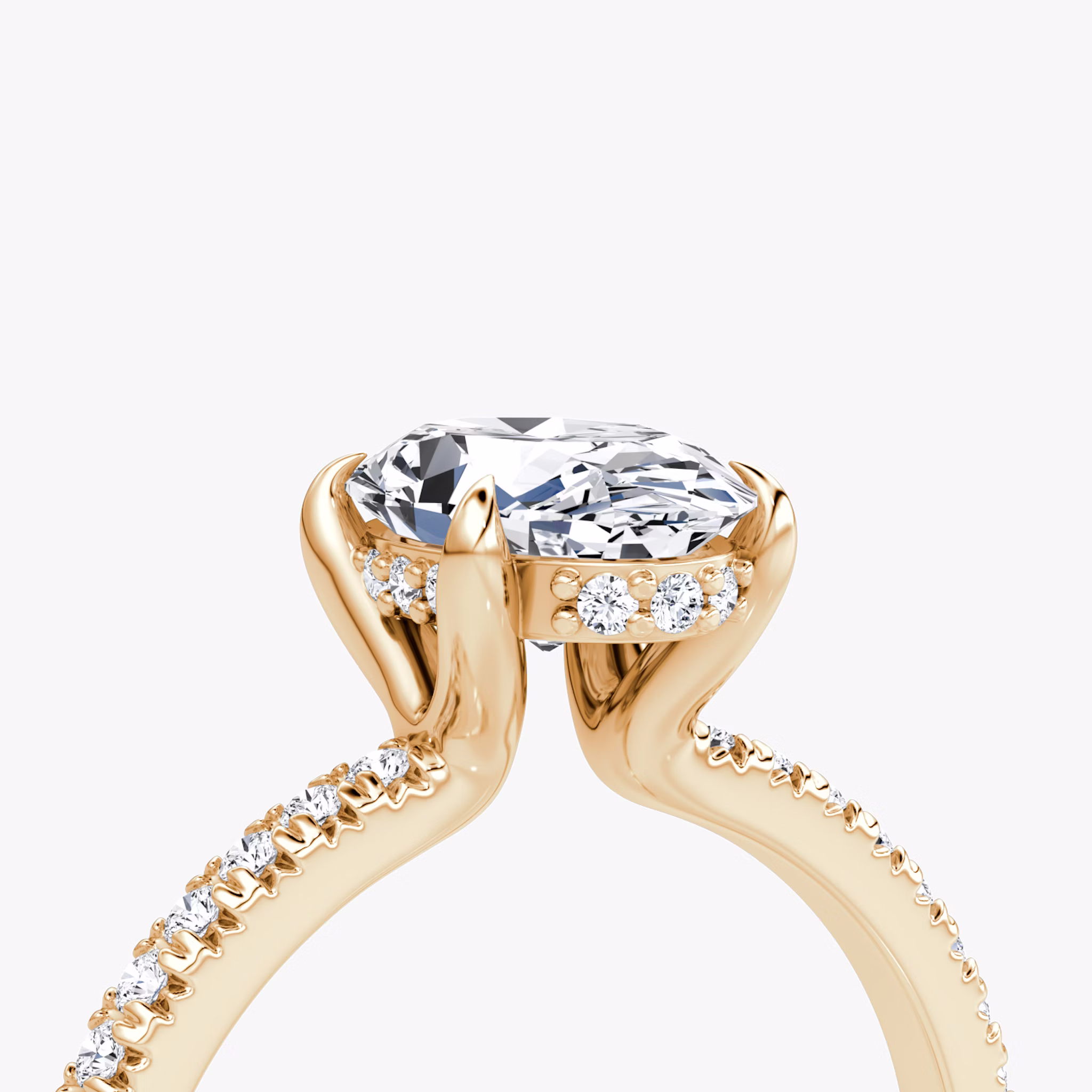 The Floating Solitaire | Oval | 14k | Rose Gold | bandAccent: Pavé | diamondOrientation: vertical | caratWeight: other