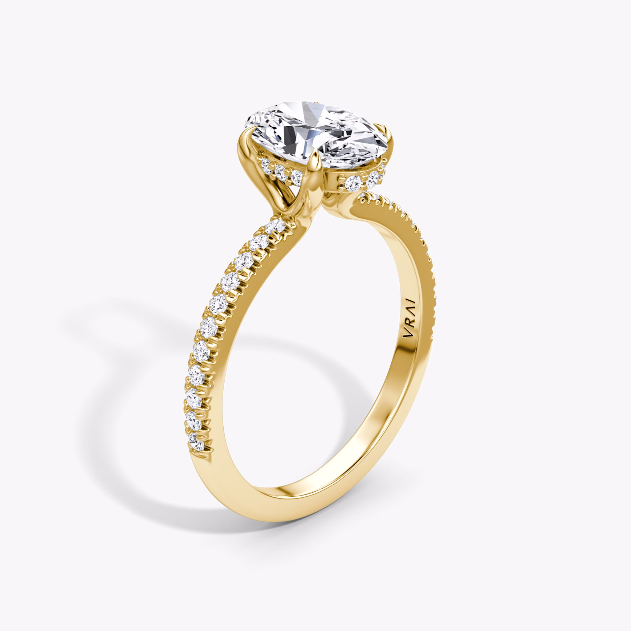 The Floating Solitaire | Oval | 18k | Yellow Gold | bandAccent: Pavé | diamondOrientation: vertical | caratWeight: other