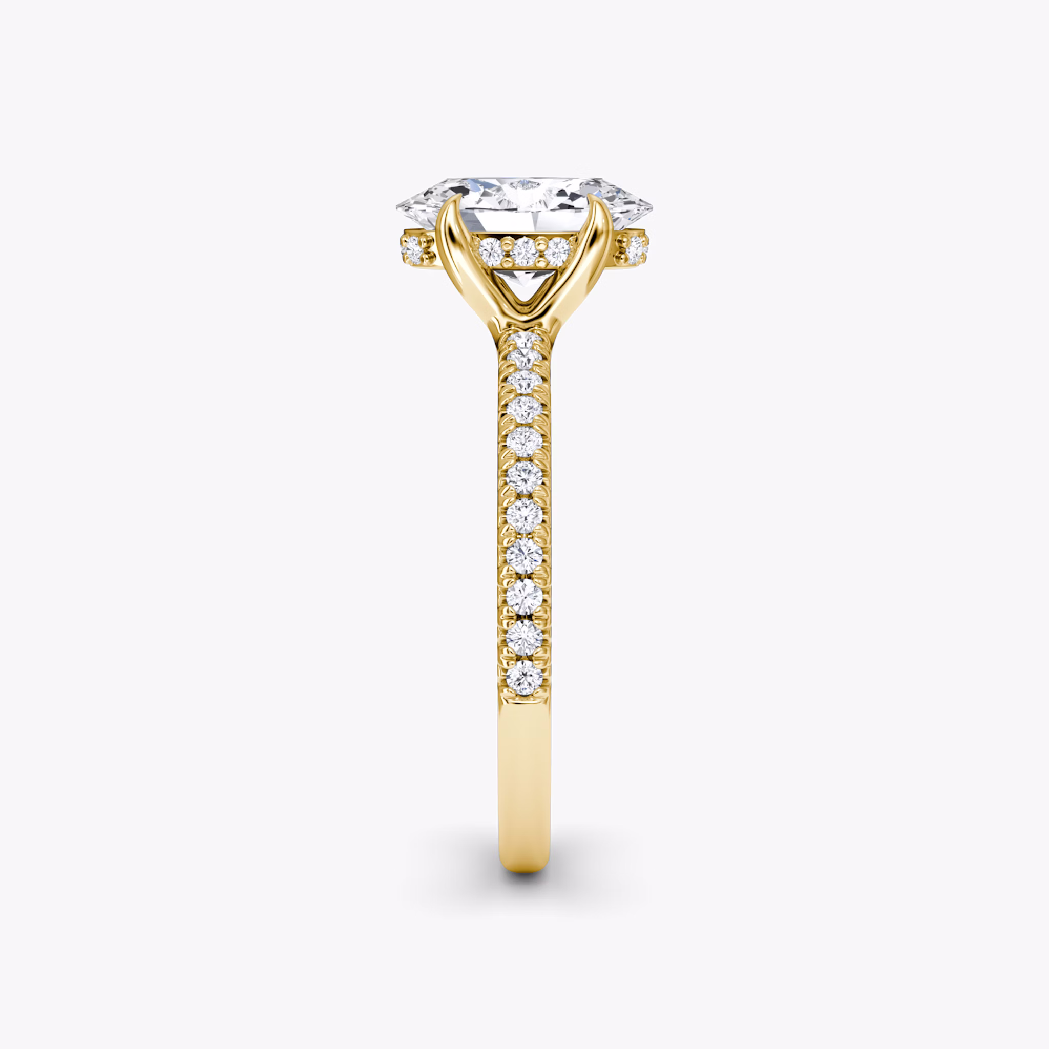 The Floating Solitaire | Oval | 18k | Yellow Gold | bandAccent: Pavé | diamondOrientation: vertical | caratWeight: other