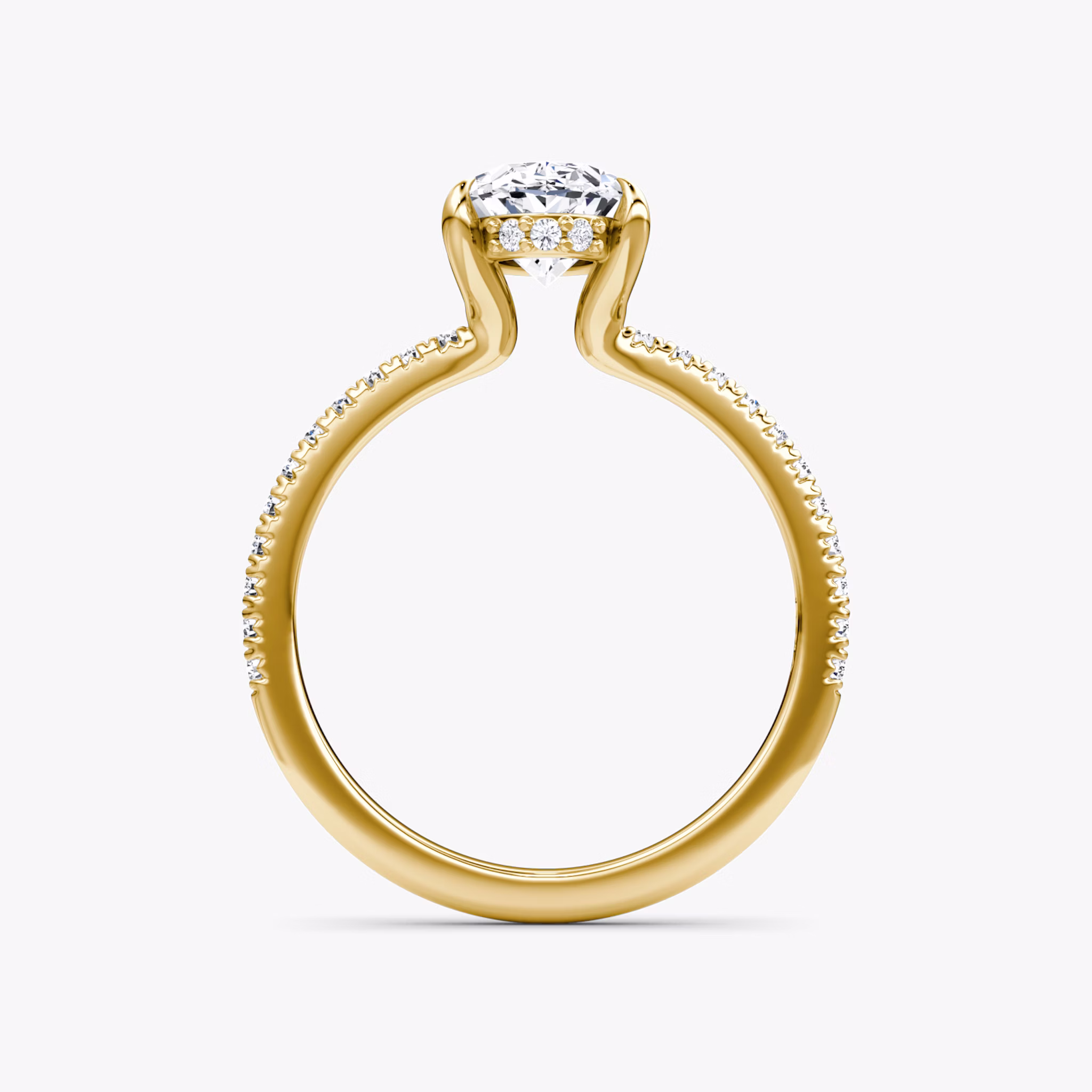 The Floating Solitaire | Oval | 18k | Yellow Gold | bandAccent: Pavé | diamondOrientation: vertical | caratWeight: other