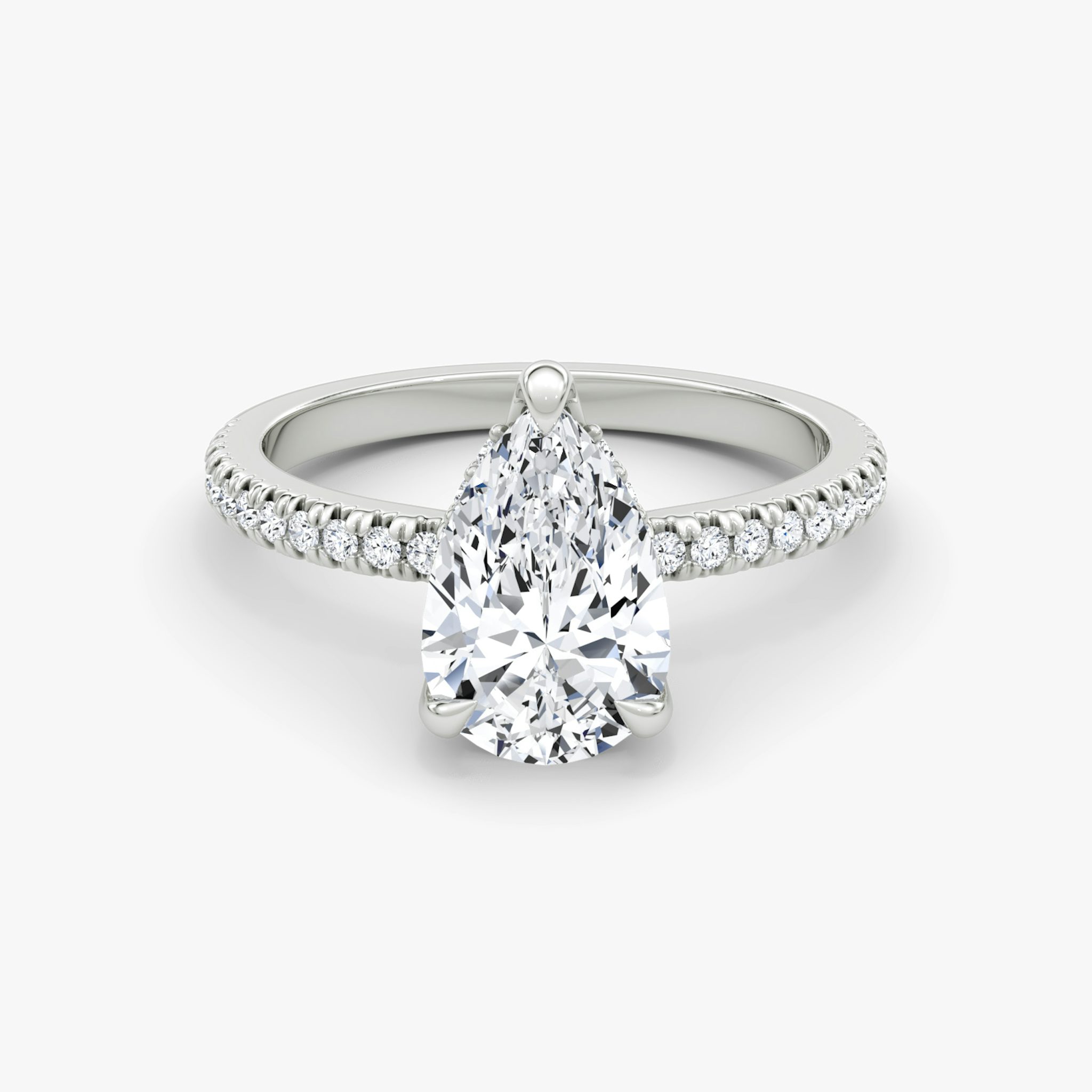 The Floating Solitaire | Pear | Platinum | bandAccent: Pavé | diamondOrientation: vertical | caratWeight: other