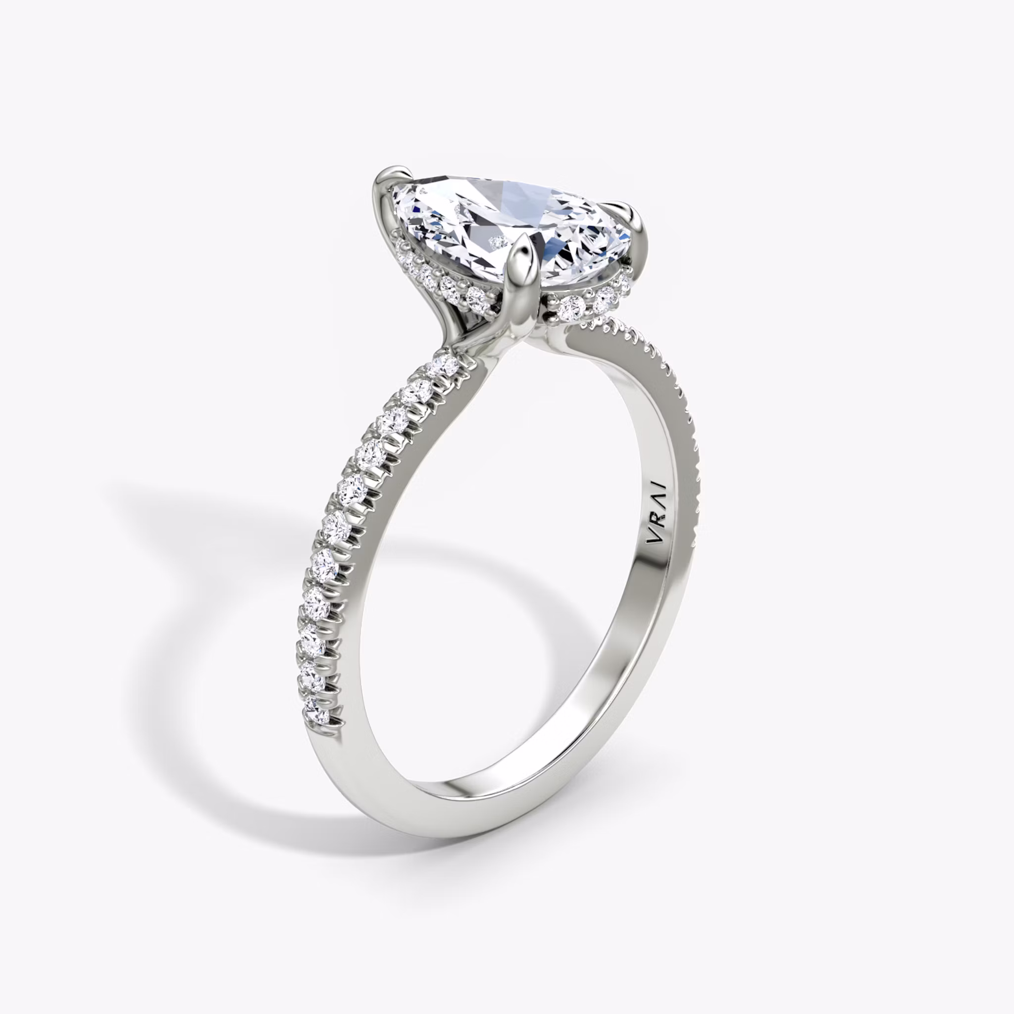 The Floating Solitaire Pear | White Gold