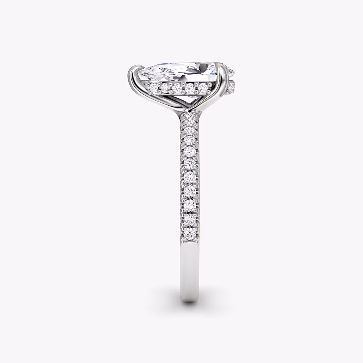 The Floating Solitaire | Pear | Platinum | bandAccent: Pavé | diamondOrientation: vertical | caratWeight: other