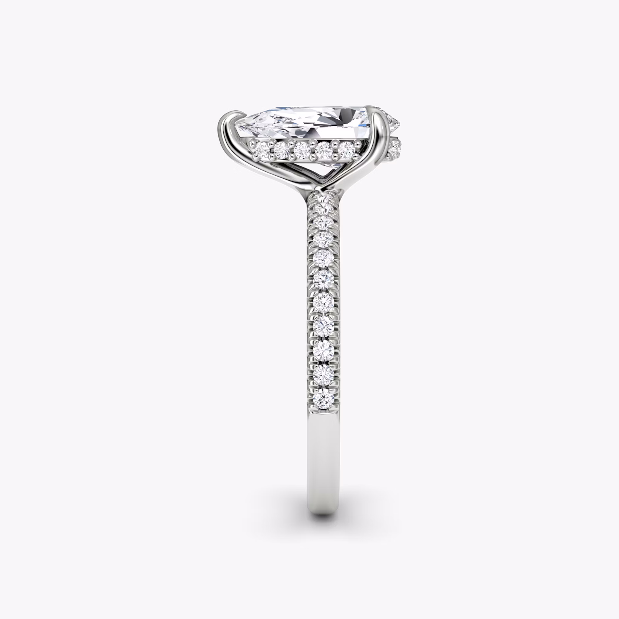 The Floating Solitaire | Pear | Platinum | bandAccent: Pavé | diamondOrientation: vertical | caratWeight: other
