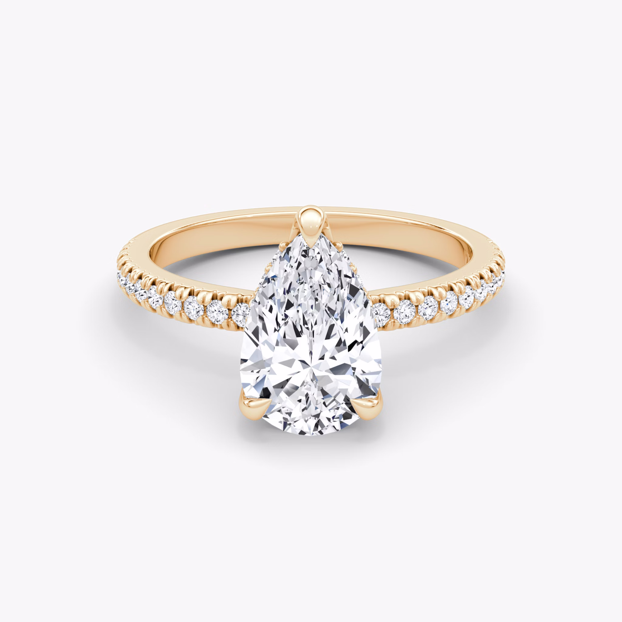 The Floating Solitaire | Pear | 14k | Rose Gold | bandAccent: Pavé | diamondOrientation: vertical | caratWeight: other