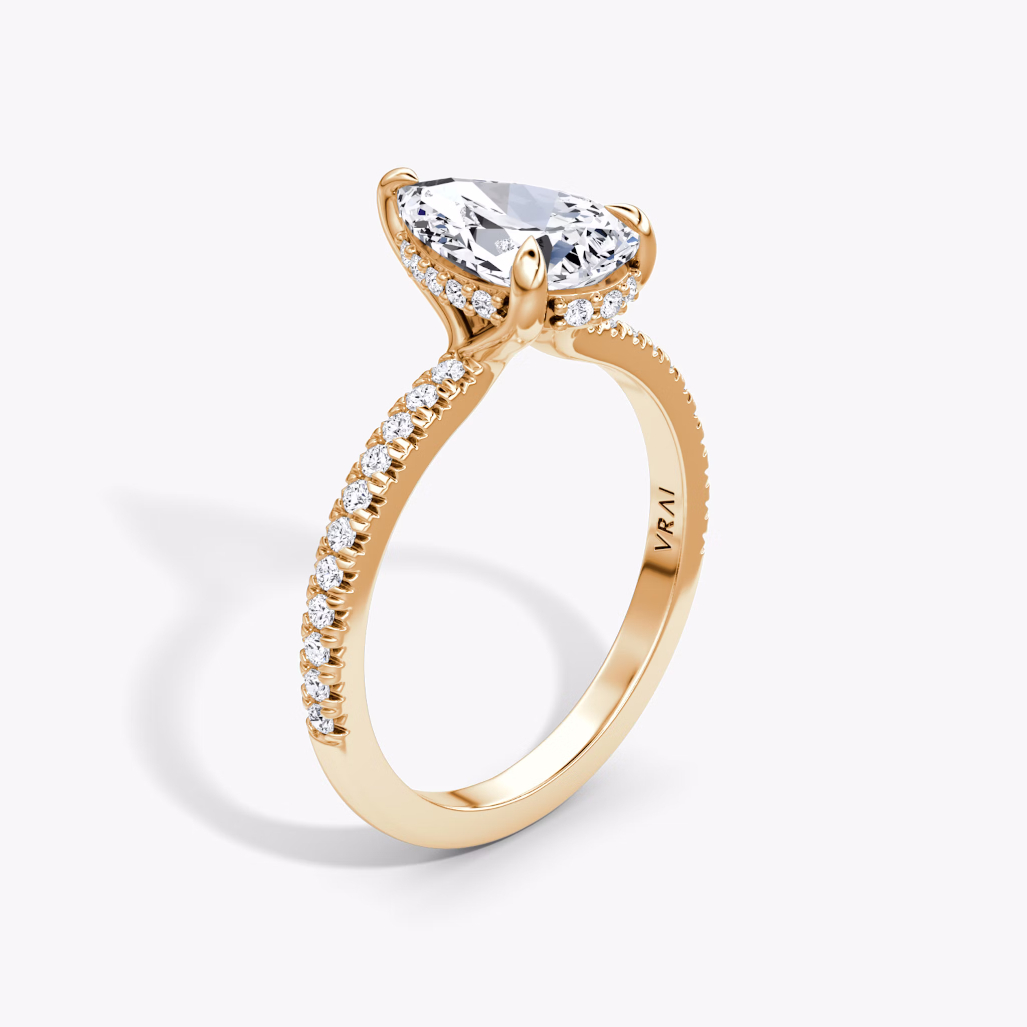 The Floating Solitaire | Pear | 14k | Rose Gold | bandAccent: Pavé | diamondOrientation: vertical | caratWeight: other