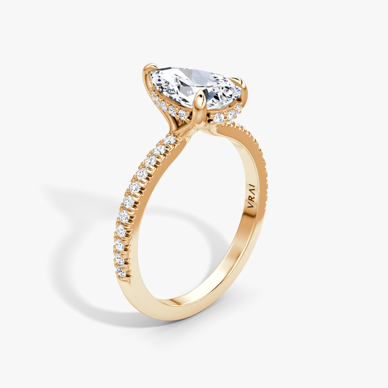 The Floating Solitaire Pear Engagement Ring | Pavé Band | Rose Gold