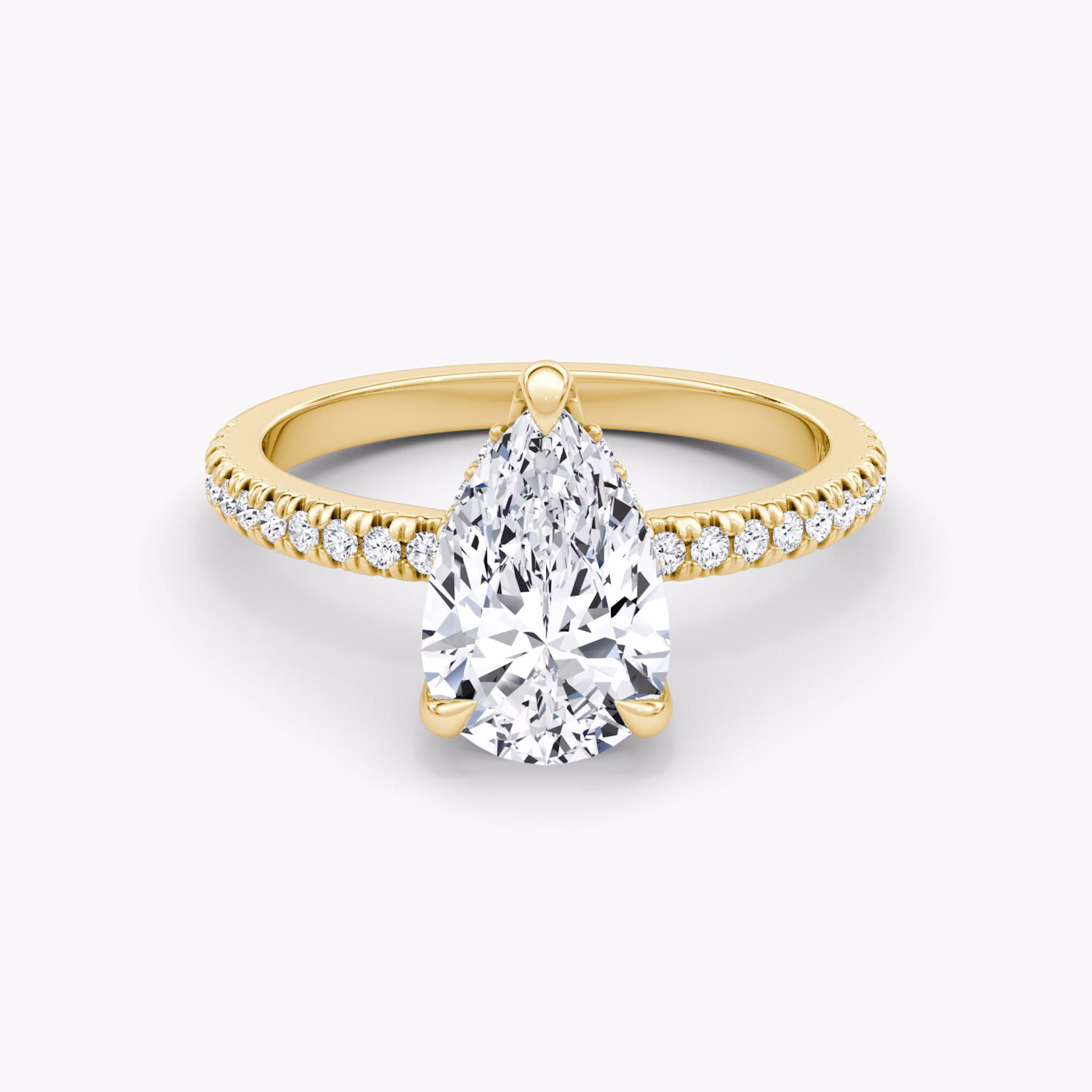 The Floating Solitaire | Pear | 18k | Yellow Gold | bandAccent: Pavé | diamondOrientation: vertical | caratWeight: other