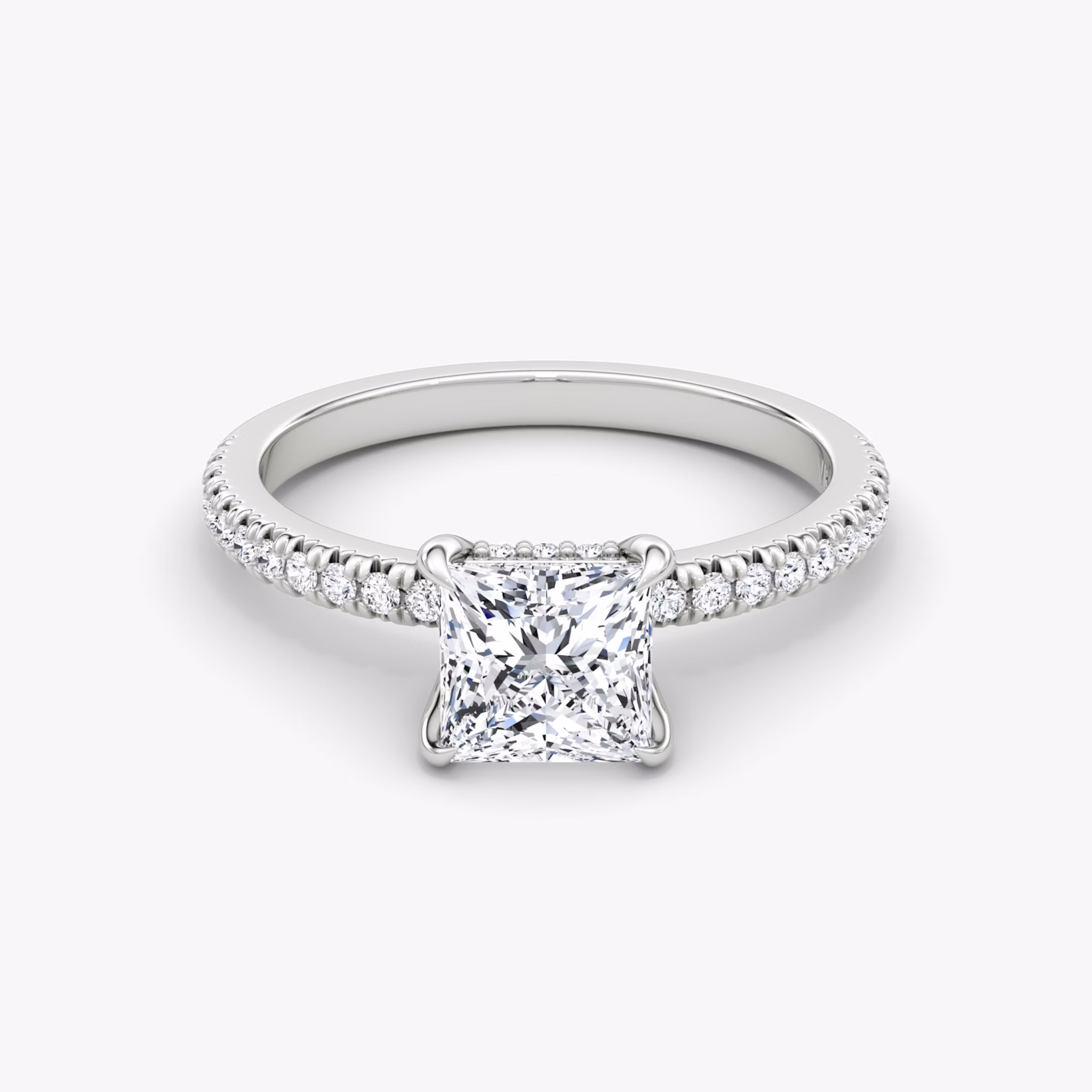The Floating Solitaire | Princess | Platinum | bandAccent: Pavé | diamondOrientation: vertical | caratWeight: other
