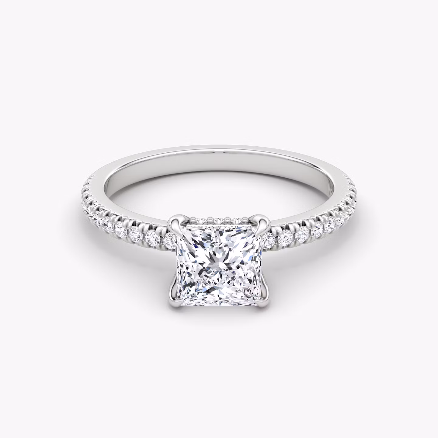 The Floating Solitaire | Princess | 18k | White Gold | bandAccent: Pavé | diamondOrientation: vertical | caratWeight: other
