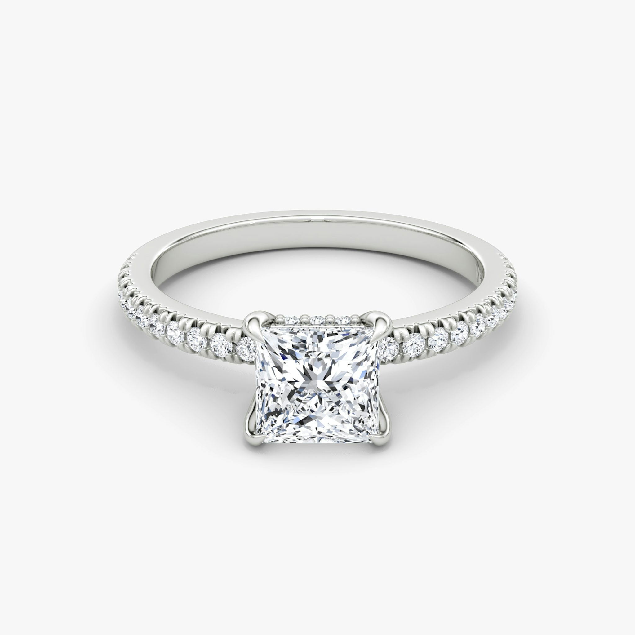The Floating Solitaire | Princess | Platinum | bandAccent: Pavé | diamondOrientation: vertical | caratWeight: other
