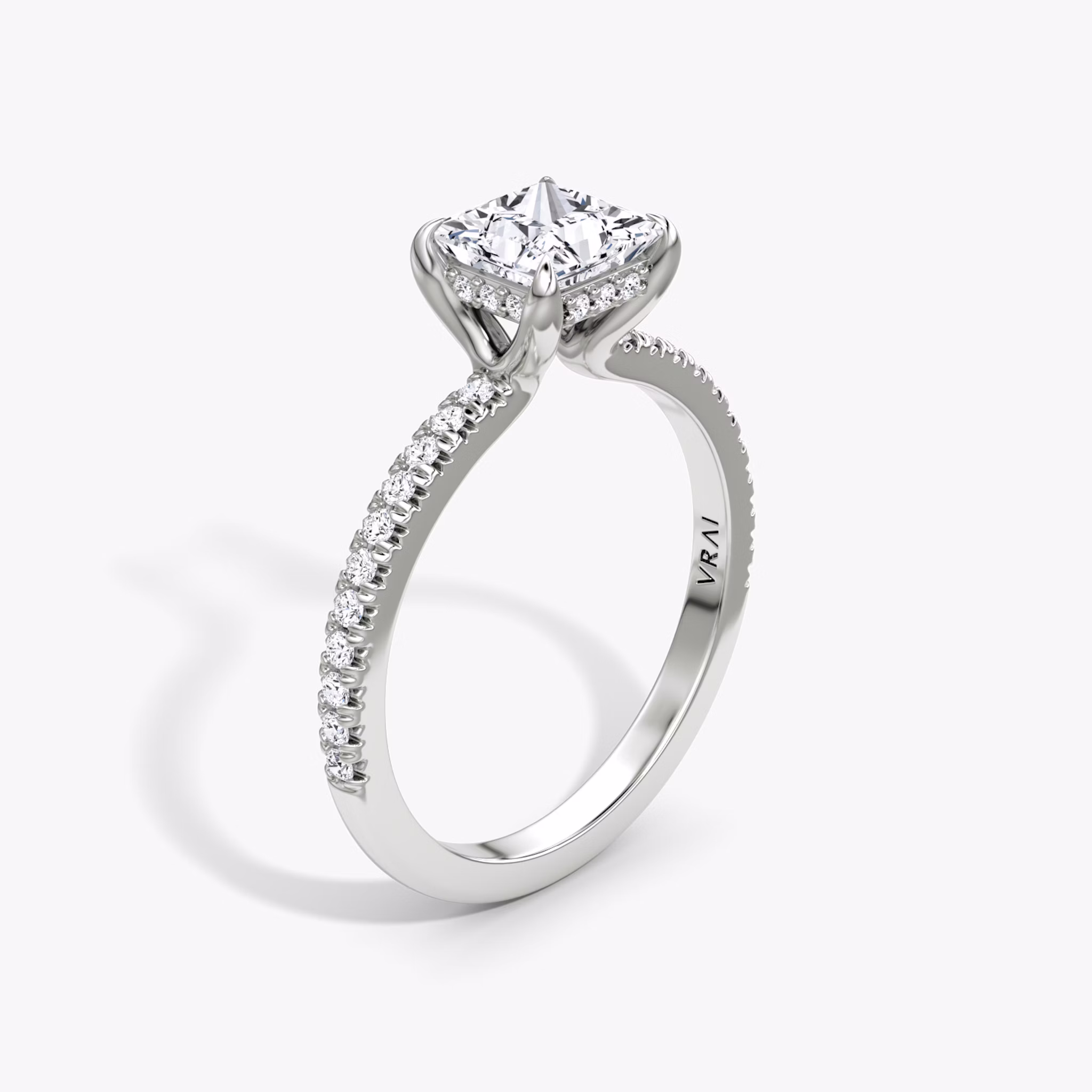 The Floating Solitaire | Princess | Platinum | bandAccent: Pavé | diamondOrientation: vertical | caratWeight: other