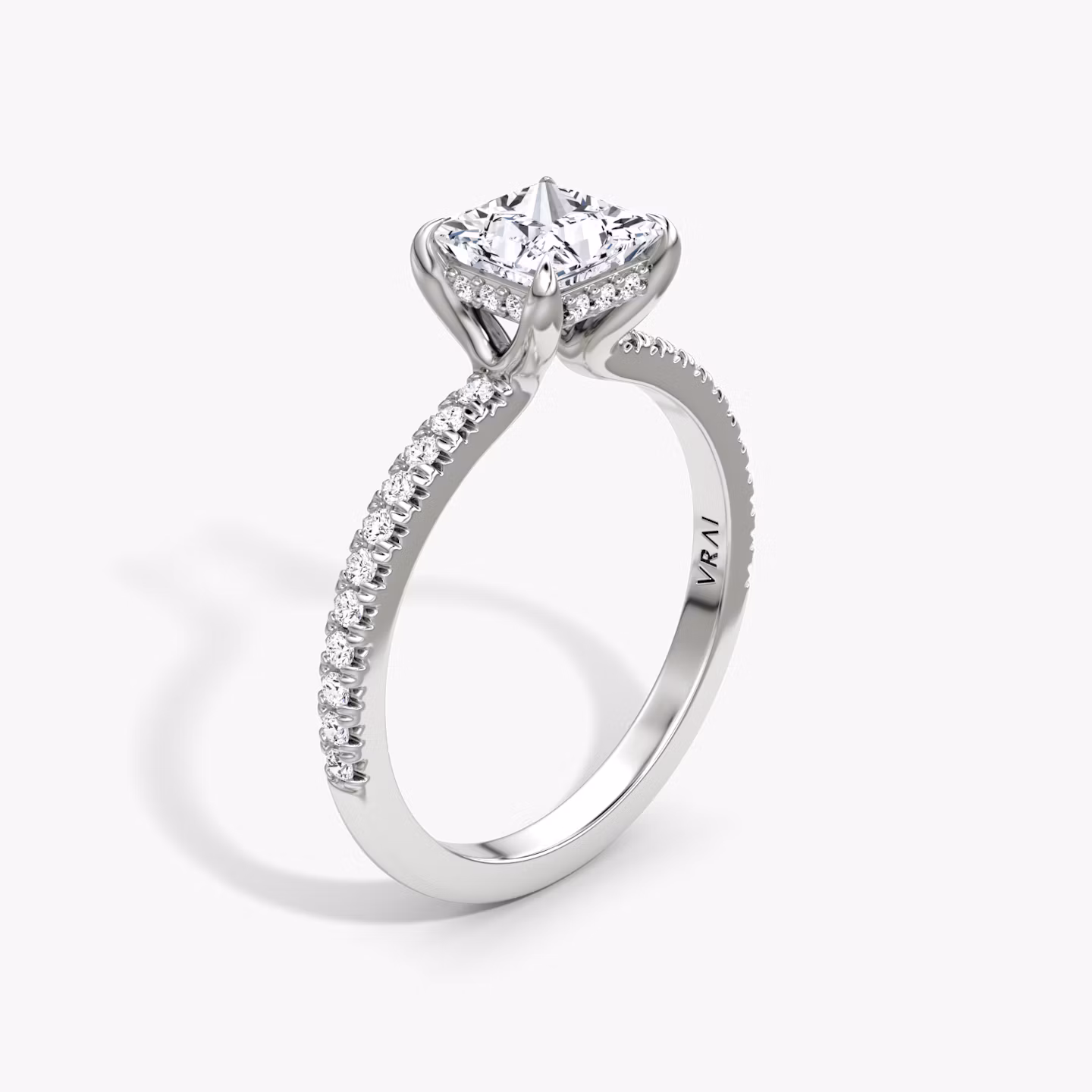 The Floating Solitaire | Princess | 18k | White Gold | bandAccent: Pavé | diamondOrientation: vertical | caratWeight: other