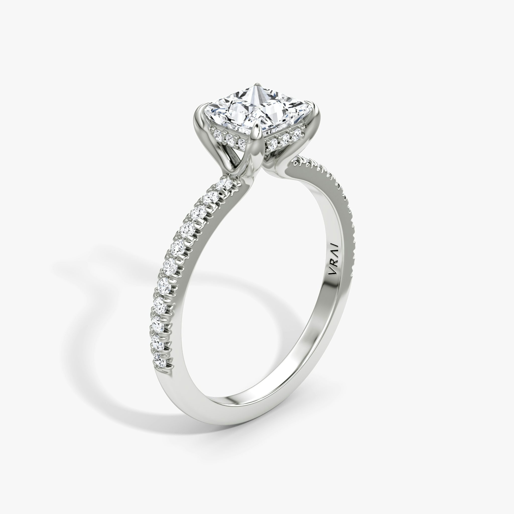 The Floating Solitaire | Princess | Platinum | bandAccent: Pavé | diamondOrientation: vertical | caratWeight: other