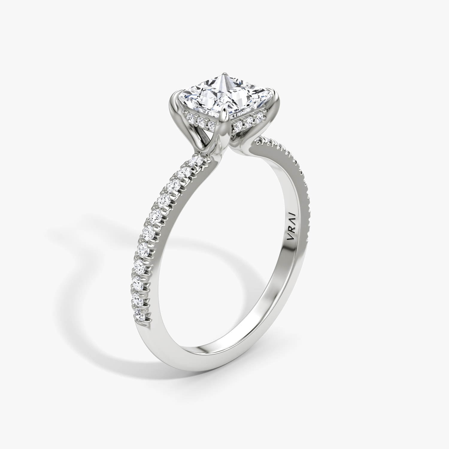 The Floating Solitaire Princess Engagement Ring | Pavé Band | Platinum