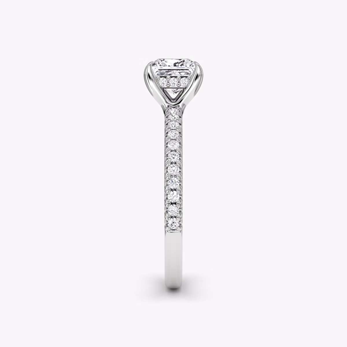 The Floating Solitaire | Princess | 18k | White Gold | bandAccent: Pavé | diamondOrientation: vertical | caratWeight: other