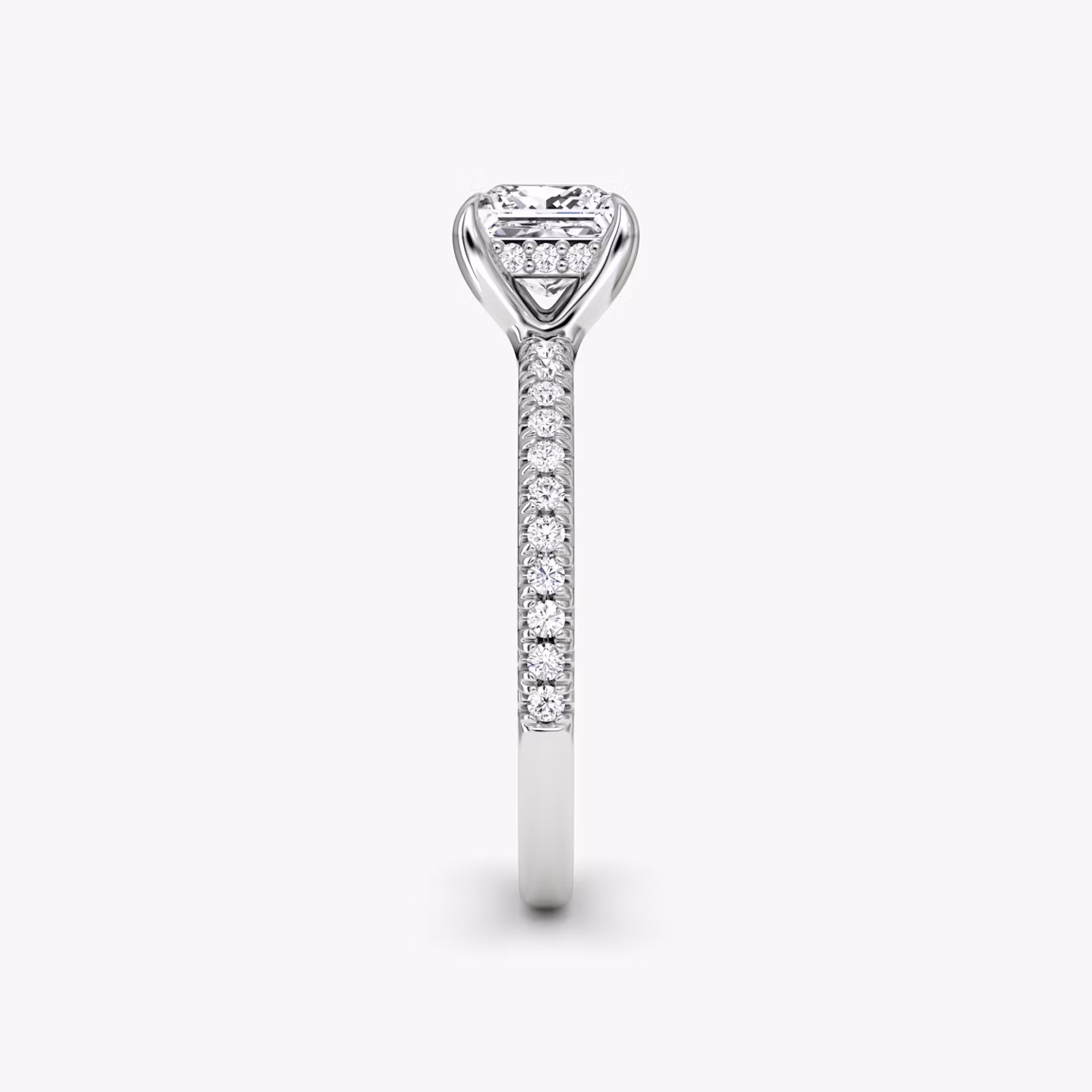 The Floating Solitaire | Princess | 18k | White Gold | bandAccent: Pavé | diamondOrientation: vertical | caratWeight: other