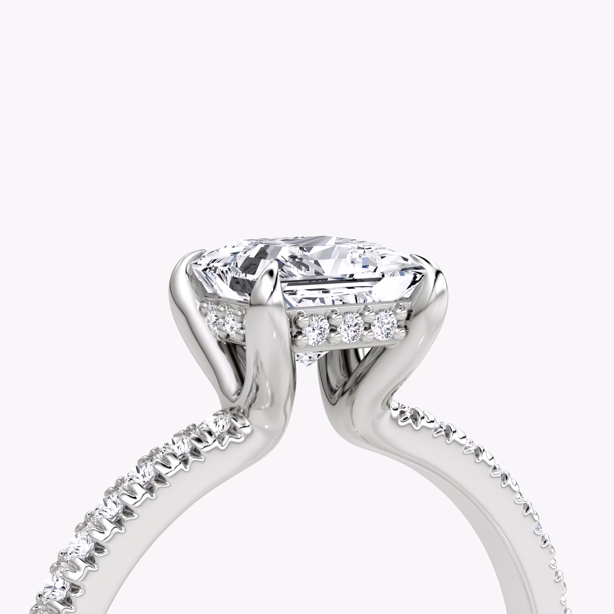 The Floating Solitaire | Princess | Platinum | bandAccent: Pavé | diamondOrientation: vertical | caratWeight: other