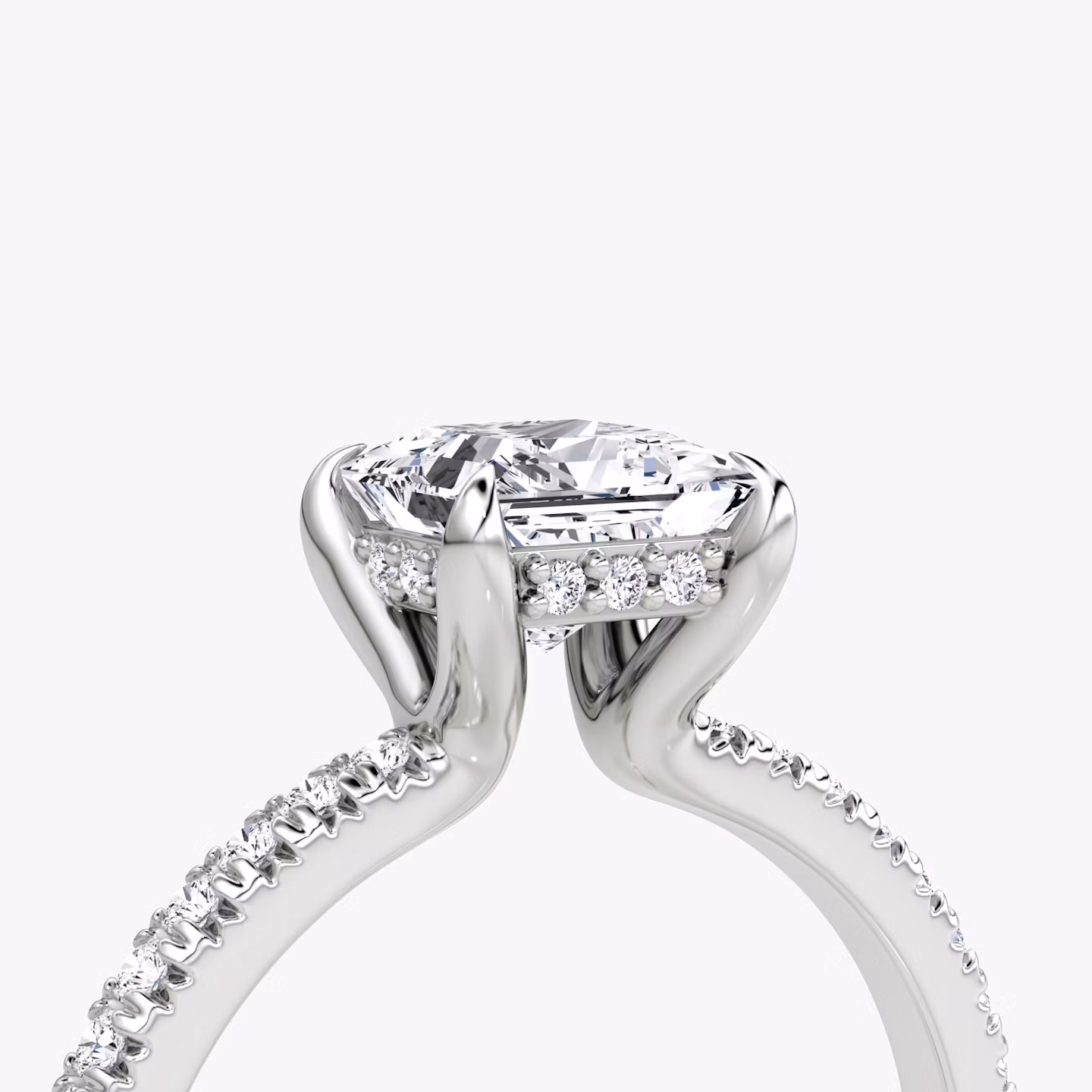 The Floating Solitaire | Princess | 18k | White Gold | bandAccent: Pavé | diamondOrientation: vertical | caratWeight: other