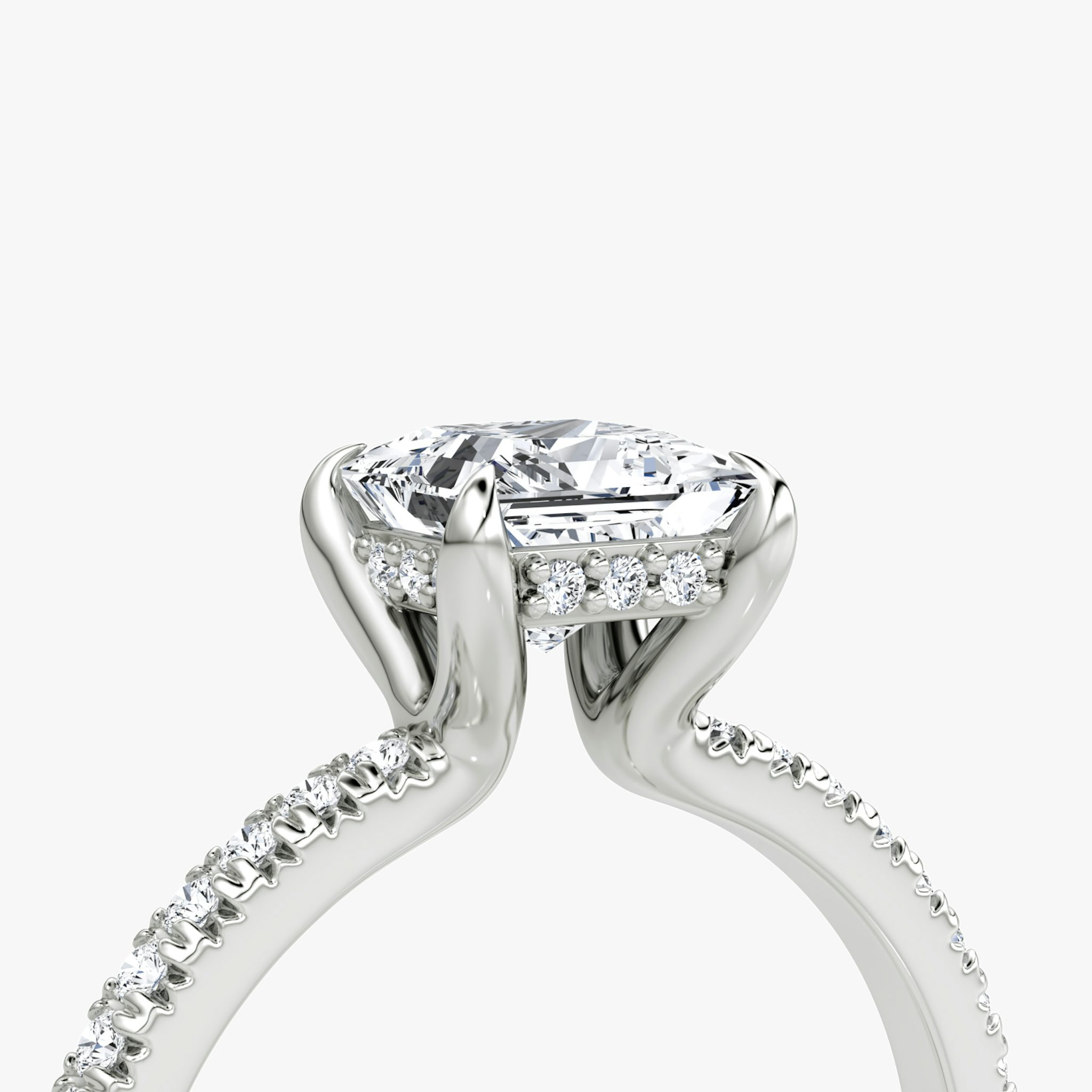 The Floating Solitaire | Princess | Platinum | bandAccent: Pavé | diamondOrientation: vertical | caratWeight: other