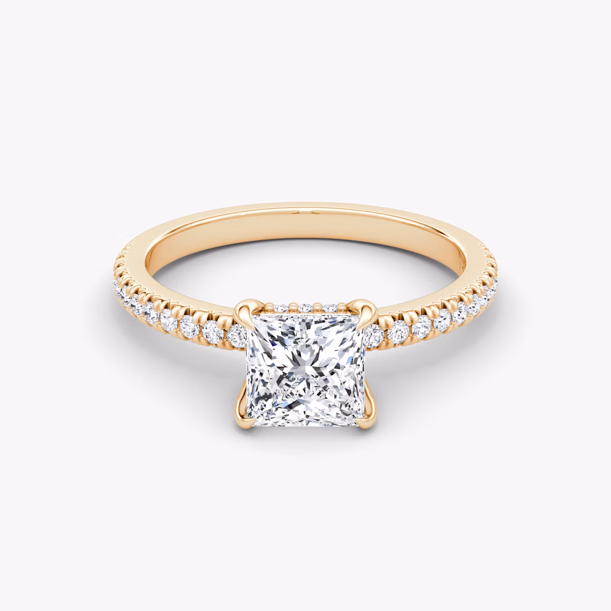 The Floating Solitaire | Princess | 14k | Rose Gold | bandAccent: Pavé | diamondOrientation: vertical | caratWeight: other