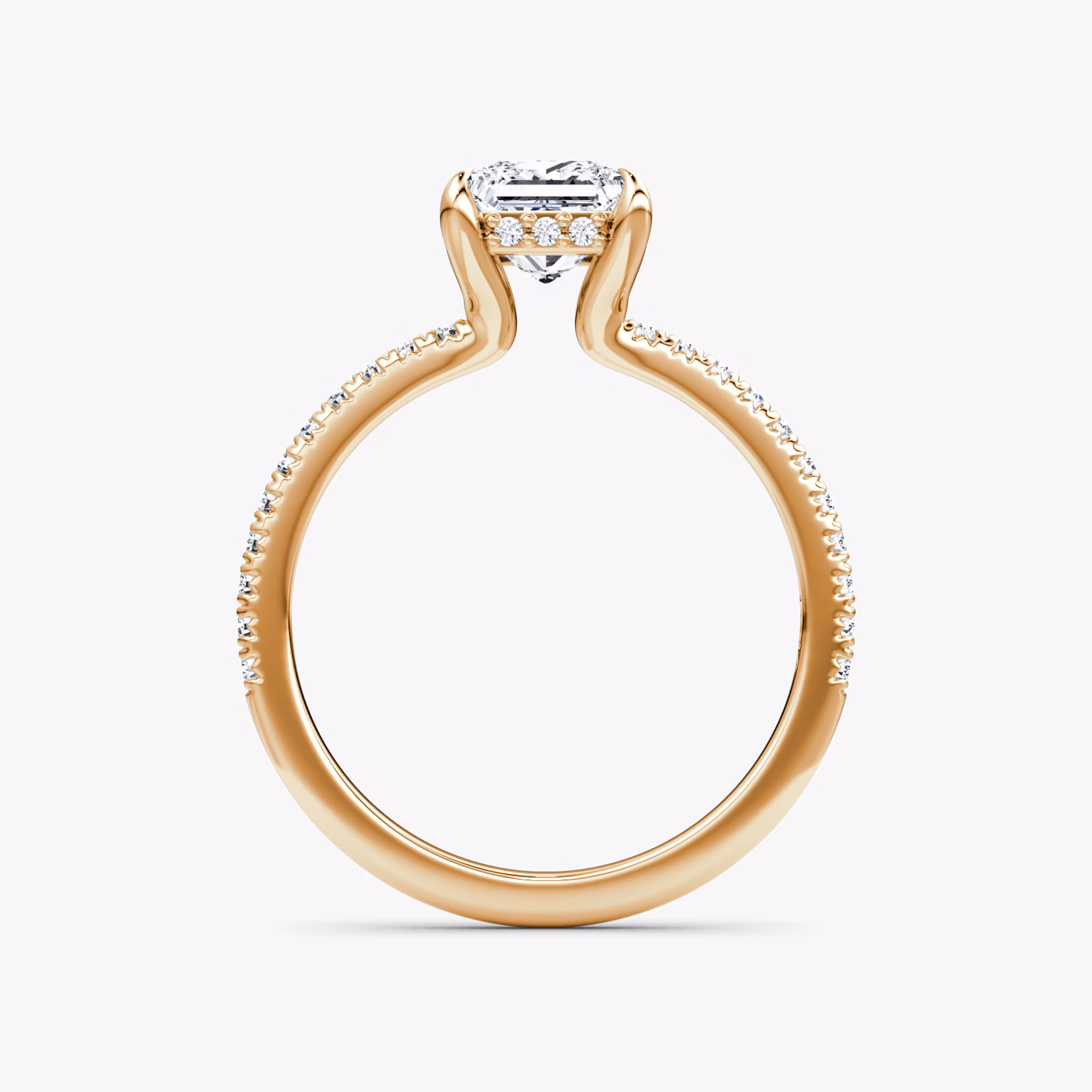 The Floating Solitaire | Princess | 14k | Rose Gold | bandAccent: Pavé | diamondOrientation: vertical | caratWeight: other