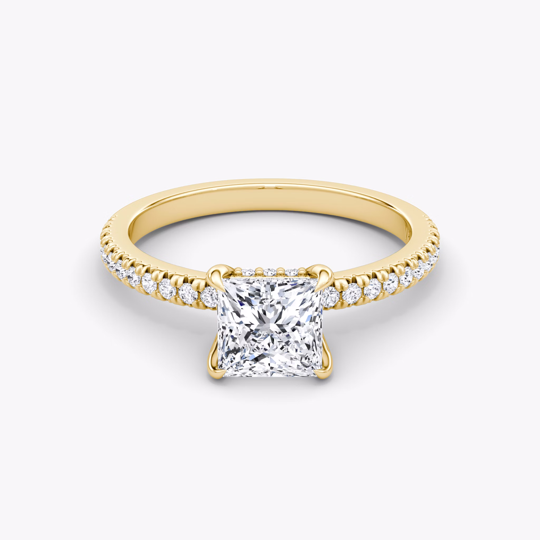 hidden diamond floating engagement ring princess pave yellow gold front view