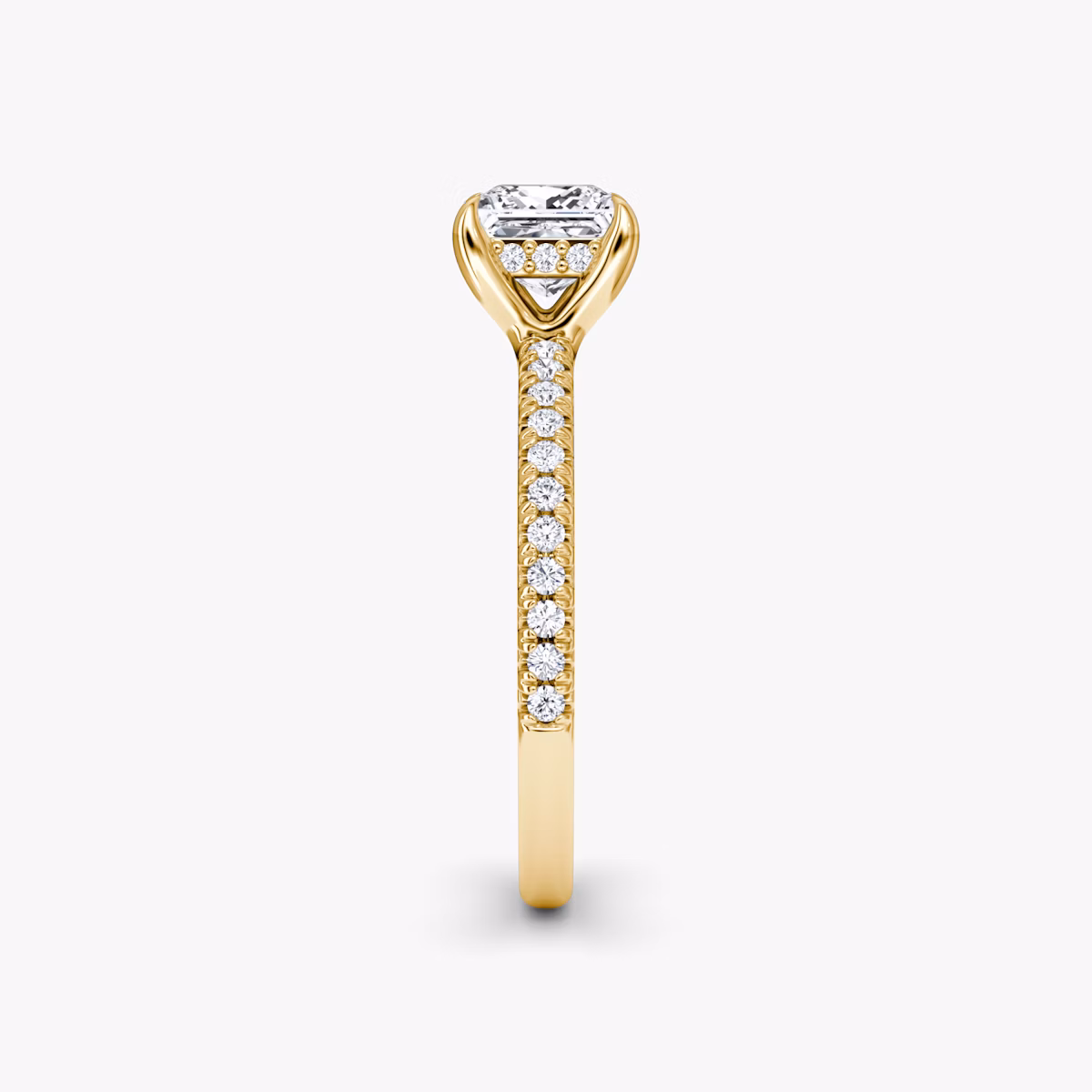 hidden diamond floating engagement ring princess pave yellow gold side view