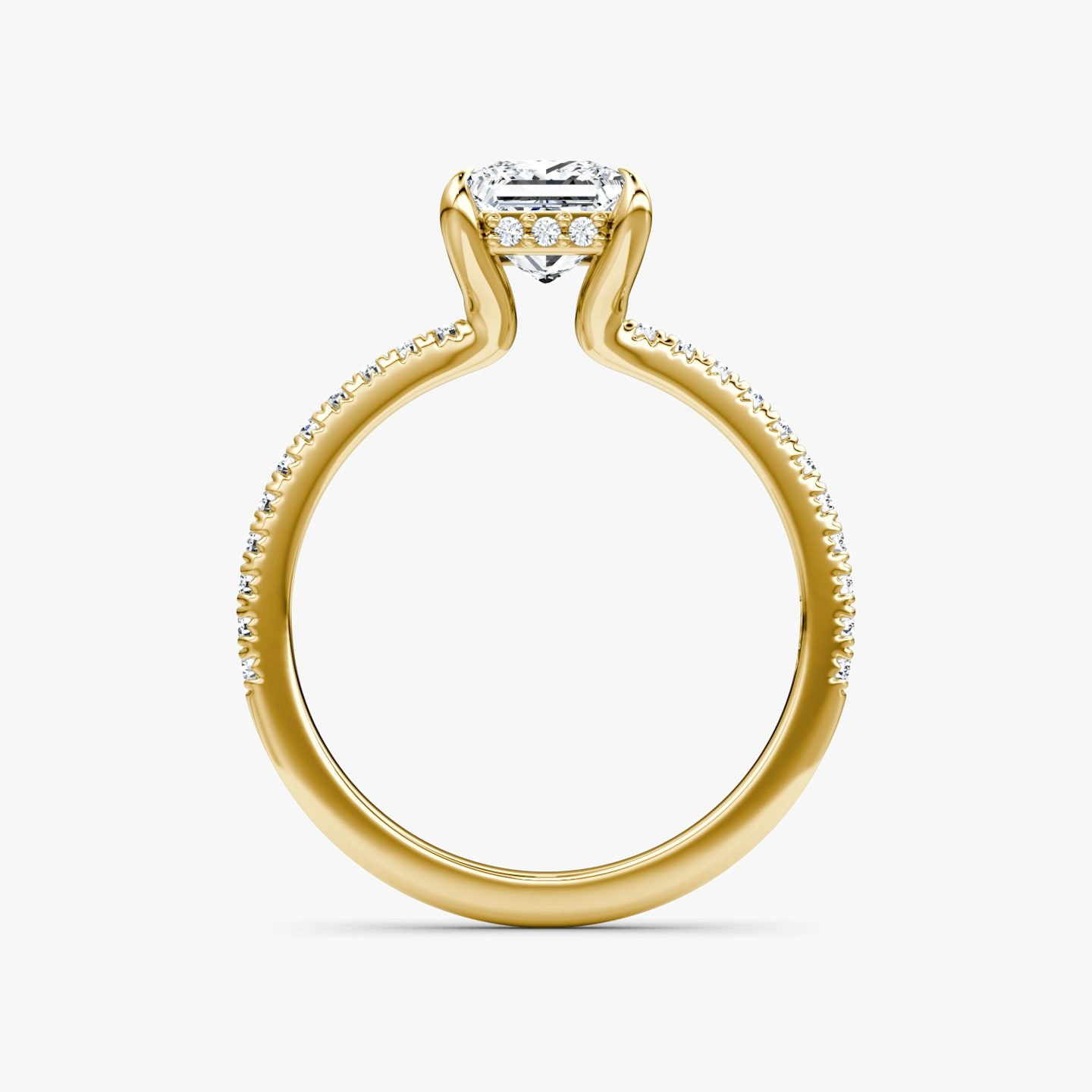 hidden diamond floating engagement ring princess pave yellow gold profile view