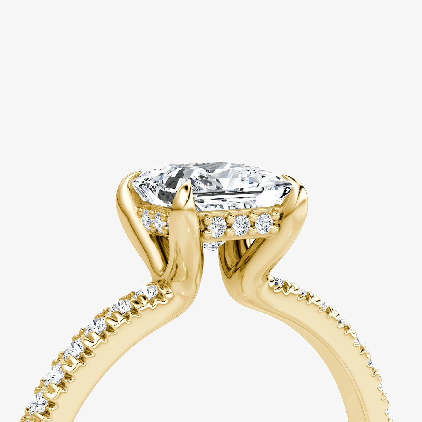 hidden diamond floating engagement ring princess pave yellow gold detail view