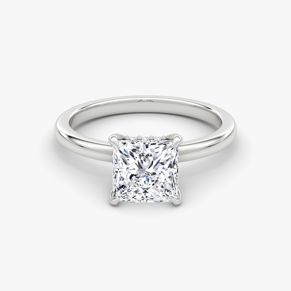 The Floating Solitaire Princess Engagement Ring | Plain Band | White Gold