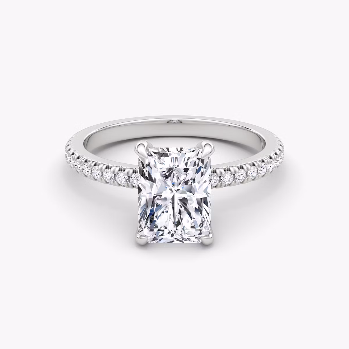 The Floating Solitaire Radiant Engagement Ring | Pavé Band | Platinum