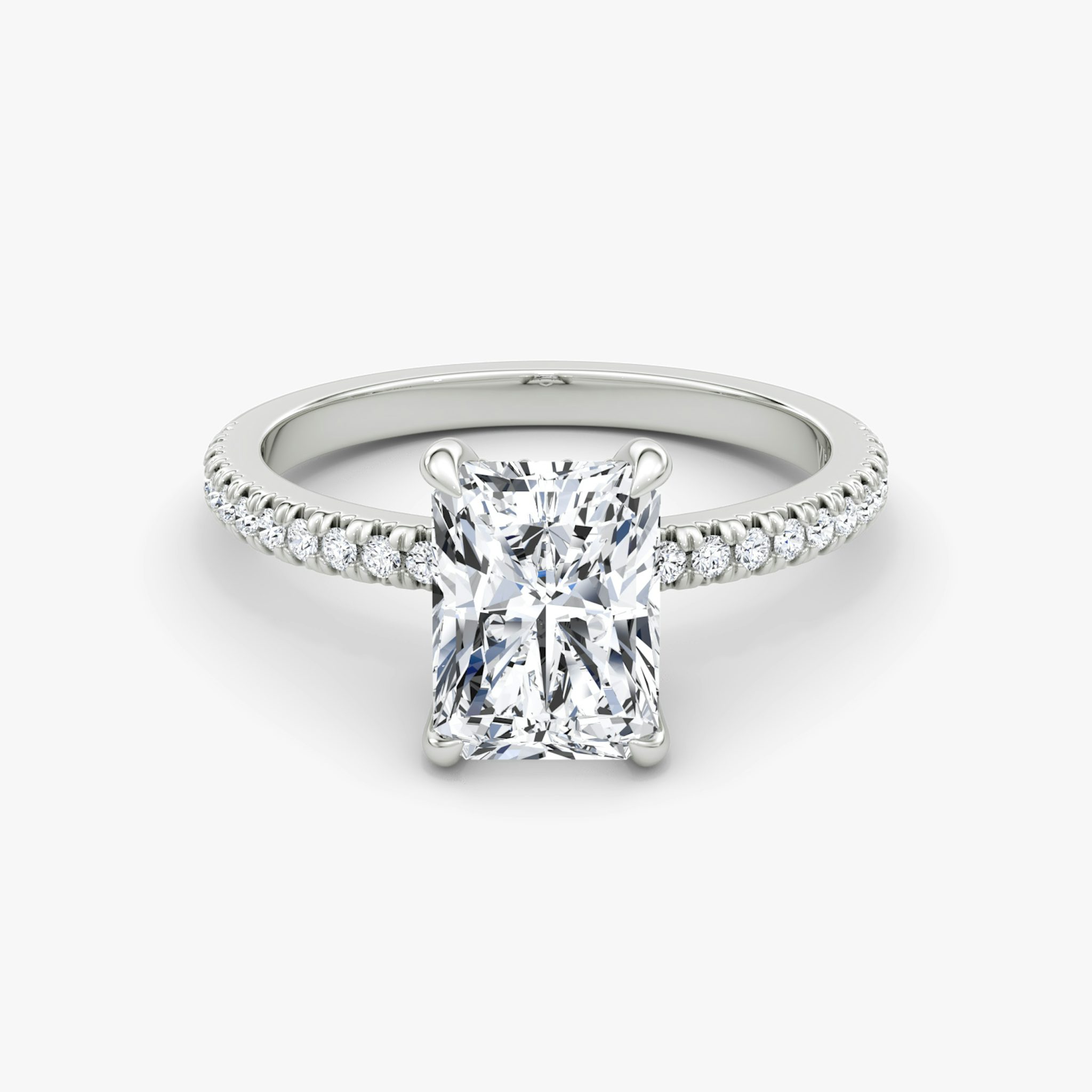 The Floating Solitaire | Radiant | Platinum | bandAccent: Pavé | diamondOrientation: vertical | caratWeight: other