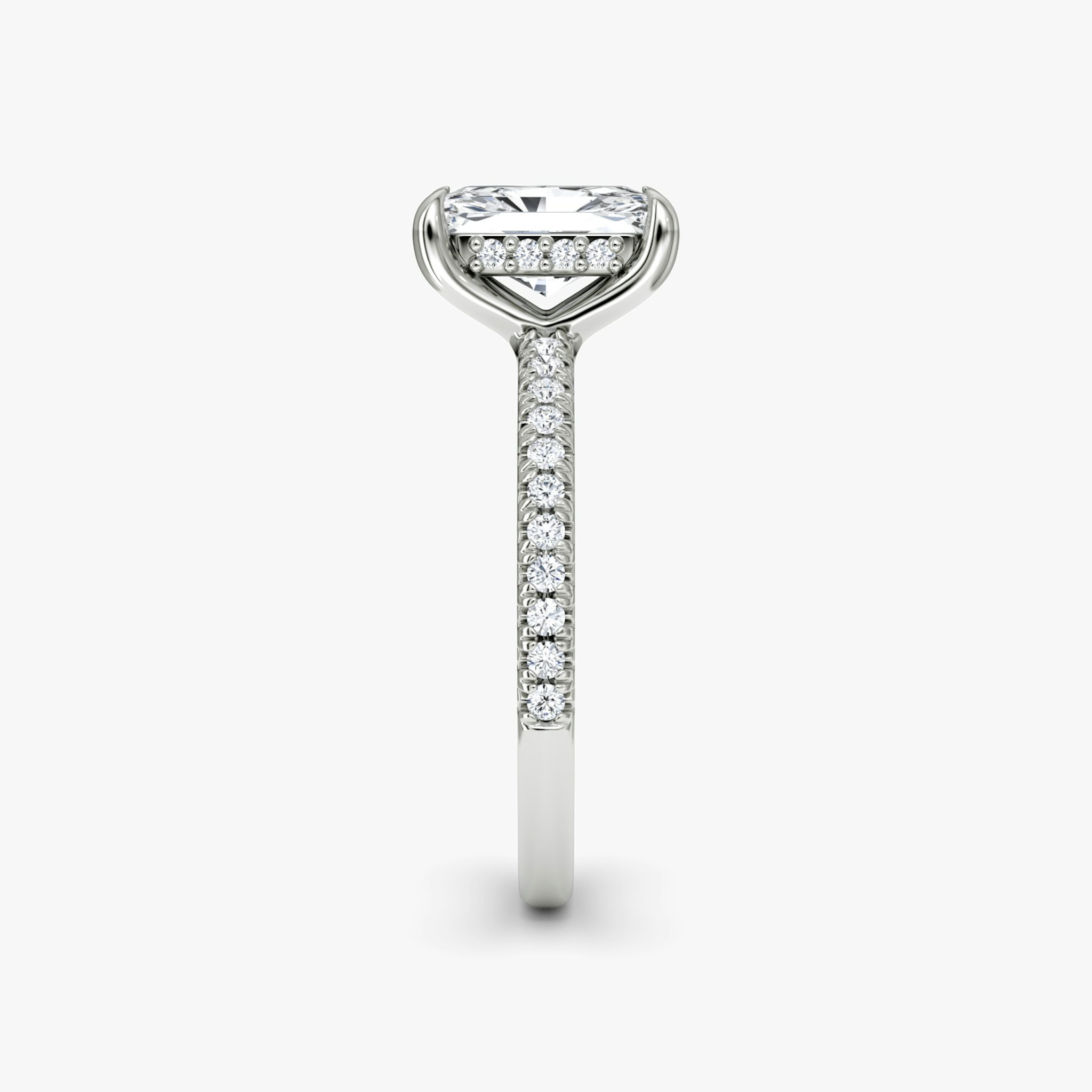 The Floating Solitaire | Radiant | Platinum | bandAccent: Pavé | diamondOrientation: vertical | caratWeight: other