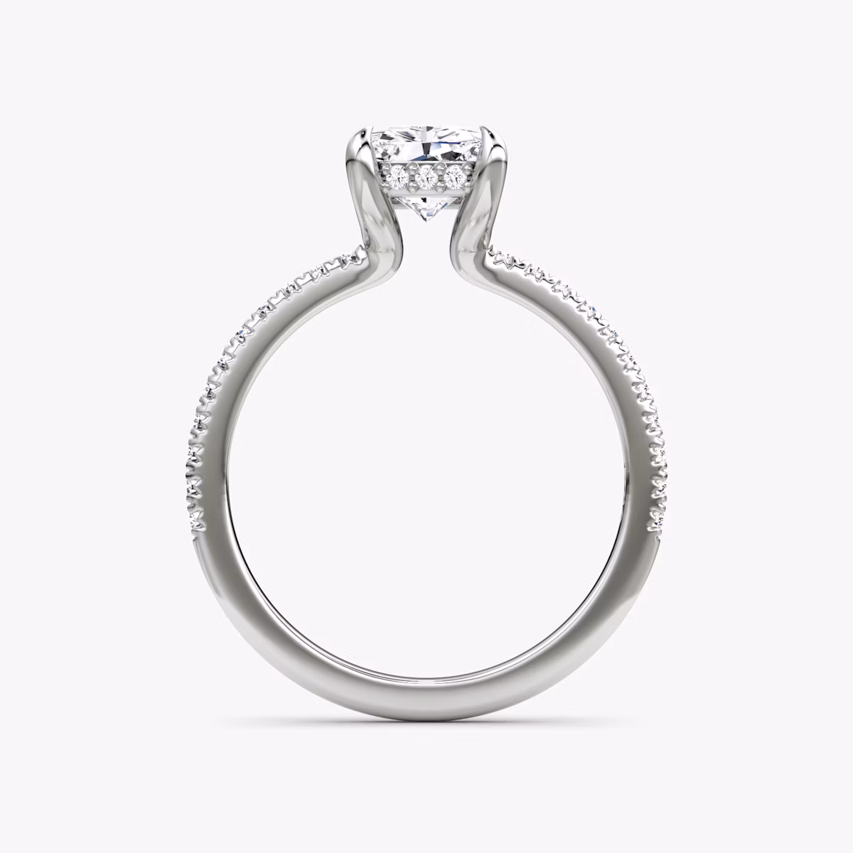 The Floating Solitaire | Radiant | 18k | White Gold | bandAccent: Pavé | diamondOrientation: vertical | caratWeight: other