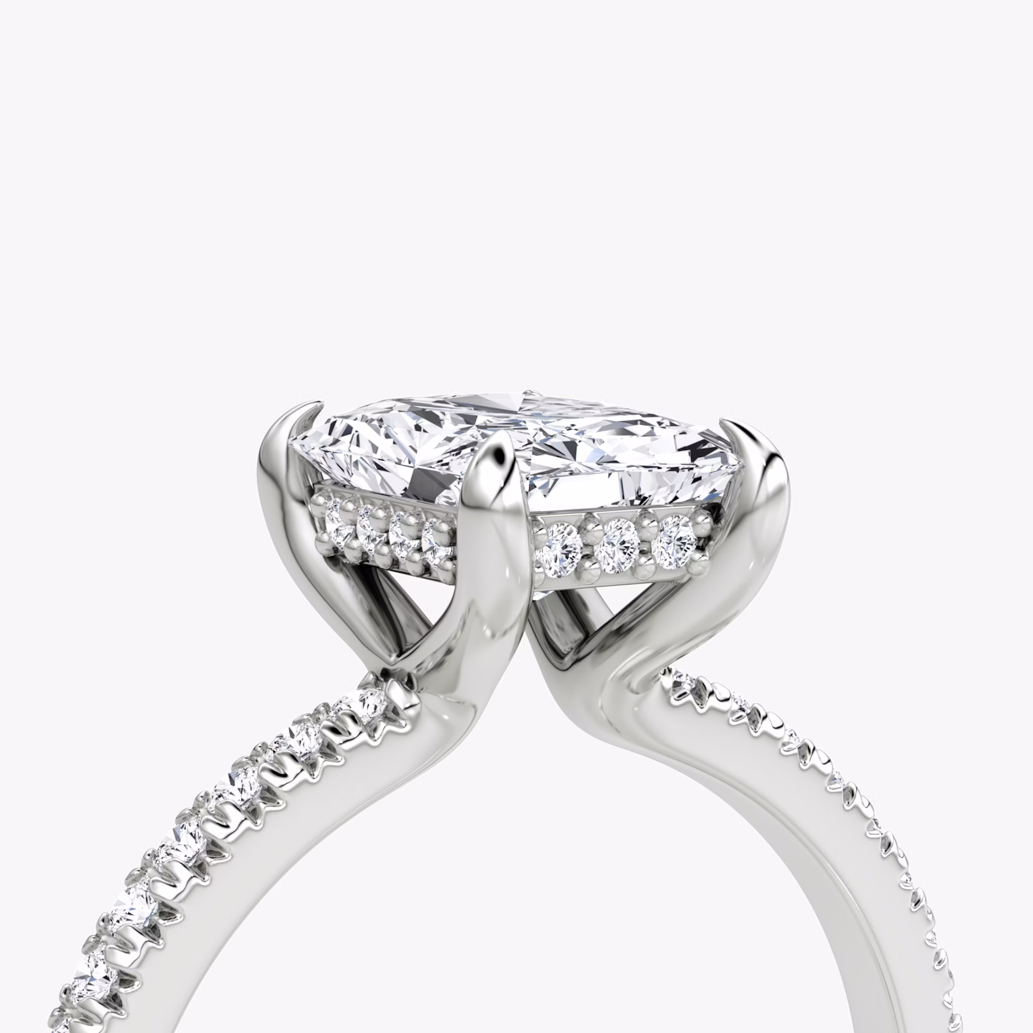 The Floating Solitaire | Radiant | Platinum | bandAccent: Pavé | diamondOrientation: vertical | caratWeight: other