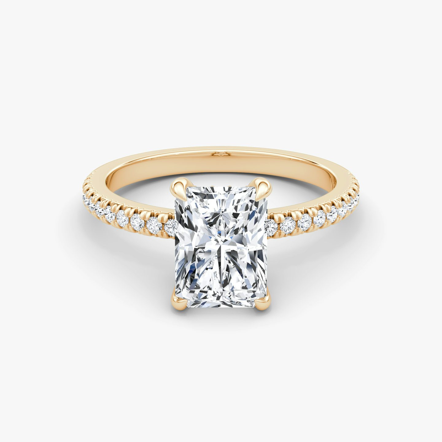 Floating Solitaire | Radiant | 14k | Roségold | bandAccent: Mit Pavé-Besatz | diamondOrientation: vertical | caratWeight: other