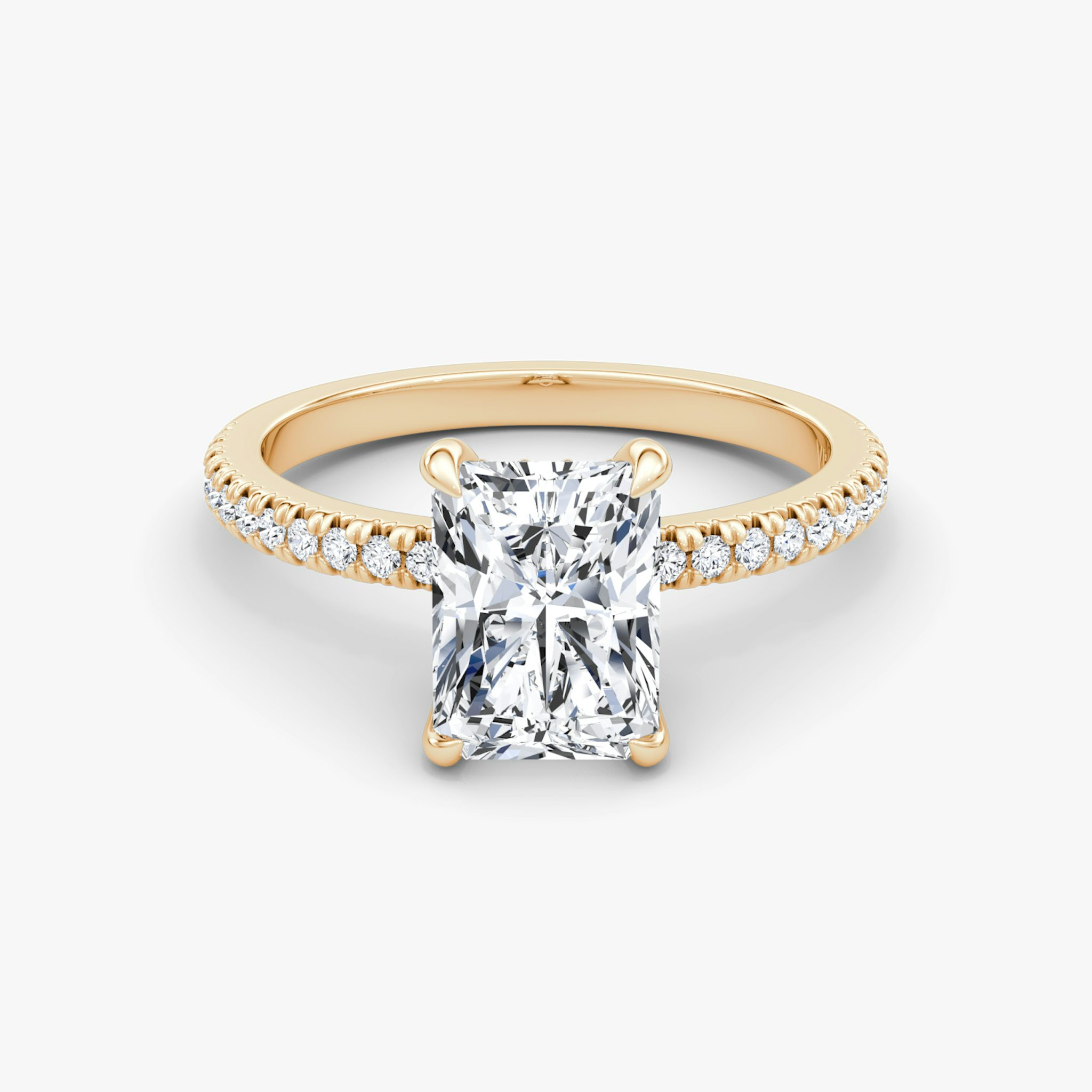The Floating Solitaire | Radiant | 14k | Rose Gold | bandAccent: Pavé | diamondOrientation: vertical | caratWeight: other