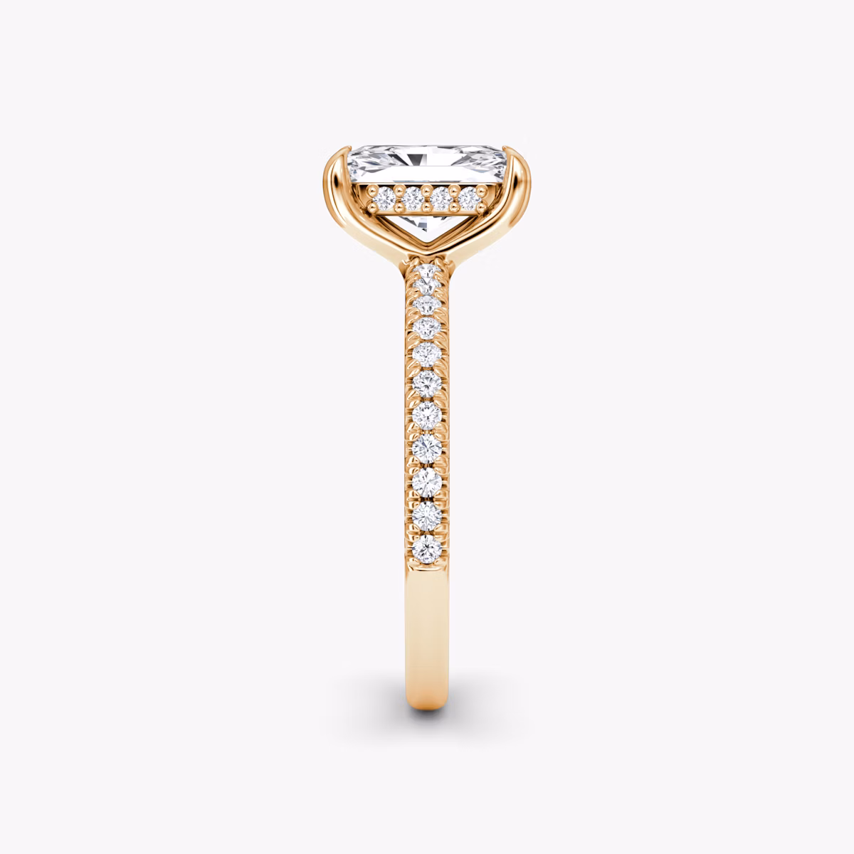 The Floating Solitaire | Radiant | 14k | Rose Gold | bandAccent: Pavé | diamondOrientation: vertical | caratWeight: other