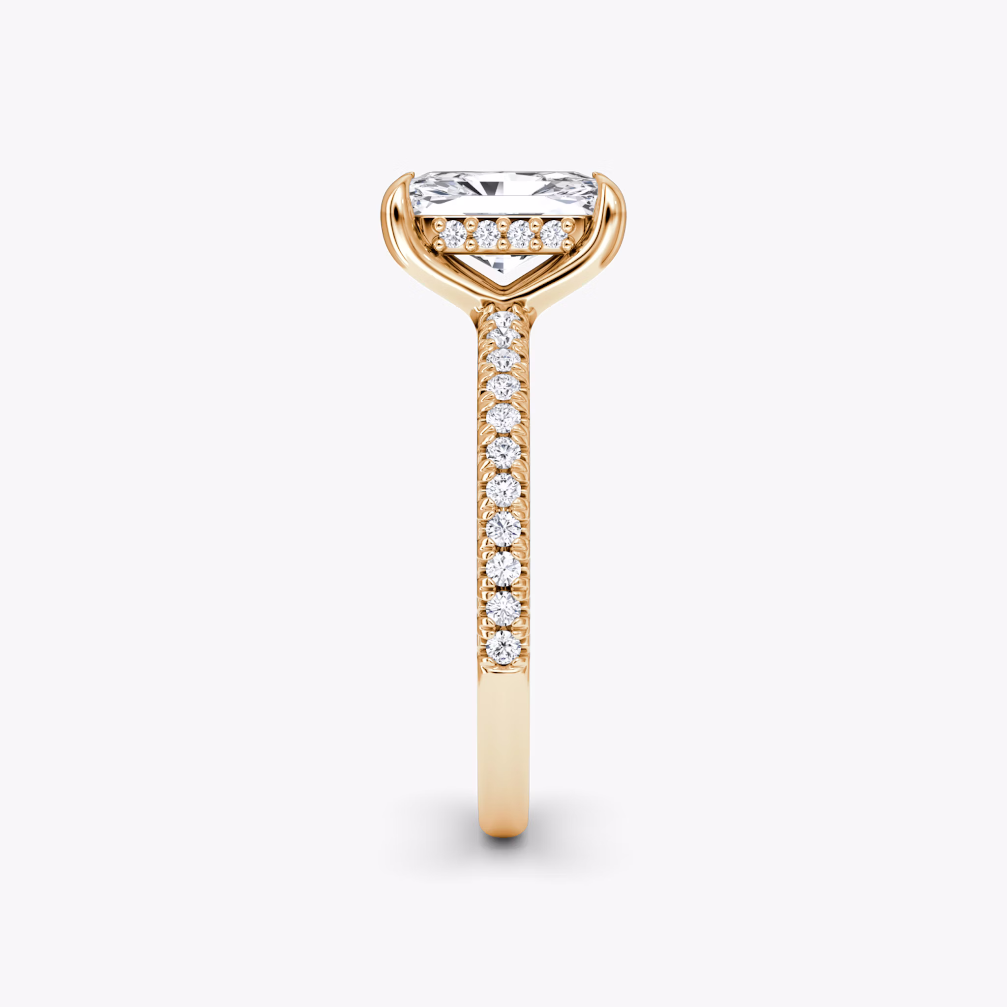 The Floating Solitaire | Radiant | 14k | Rose Gold | bandAccent: Pavé | diamondOrientation: vertical | caratWeight: other