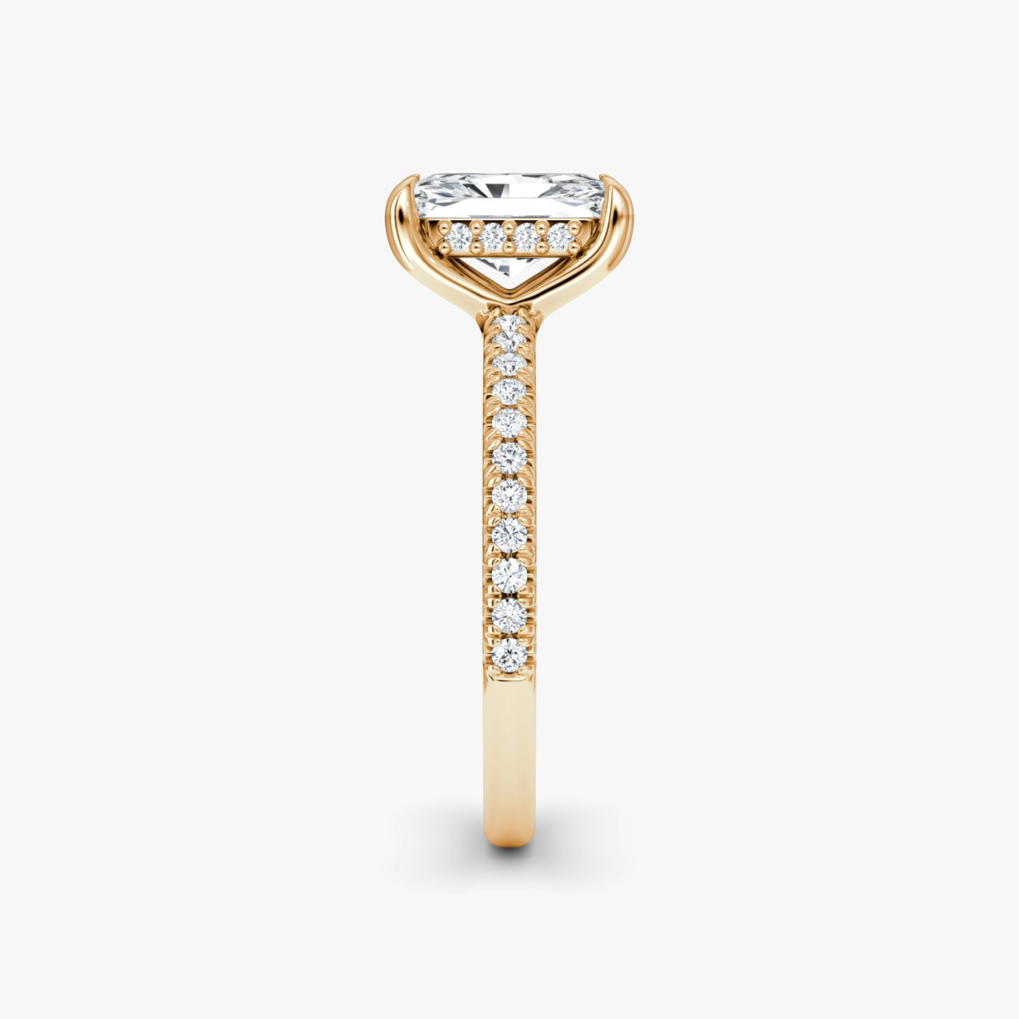 Floating Solitaire | Radiant | 14k | Roségold | bandAccent: Mit Pavé-Besatz | diamondOrientation: vertical | caratWeight: other