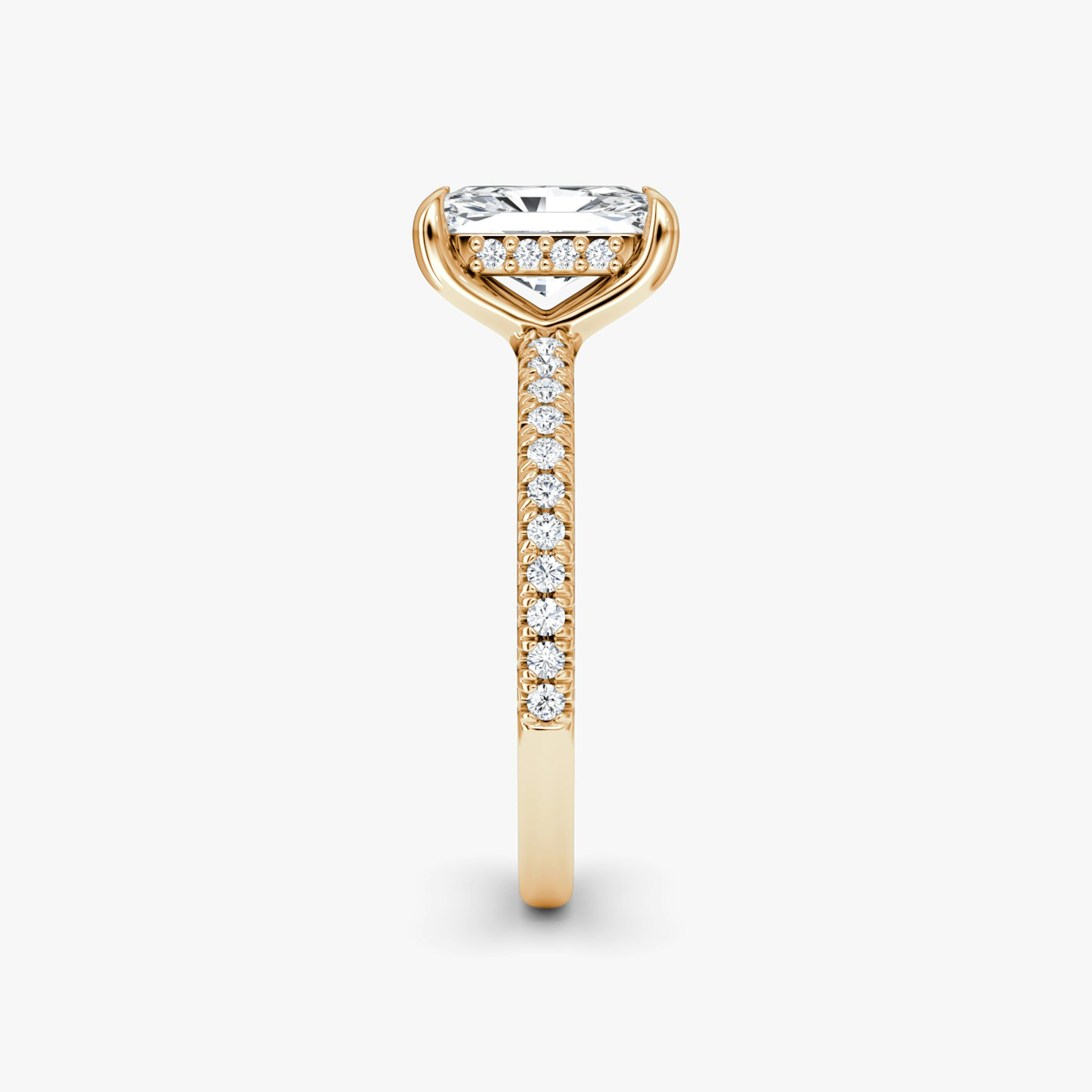 The Floating Solitaire | Radiant | 14k | Rose Gold | bandAccent: Pavé | diamondOrientation: vertical | caratWeight: other
