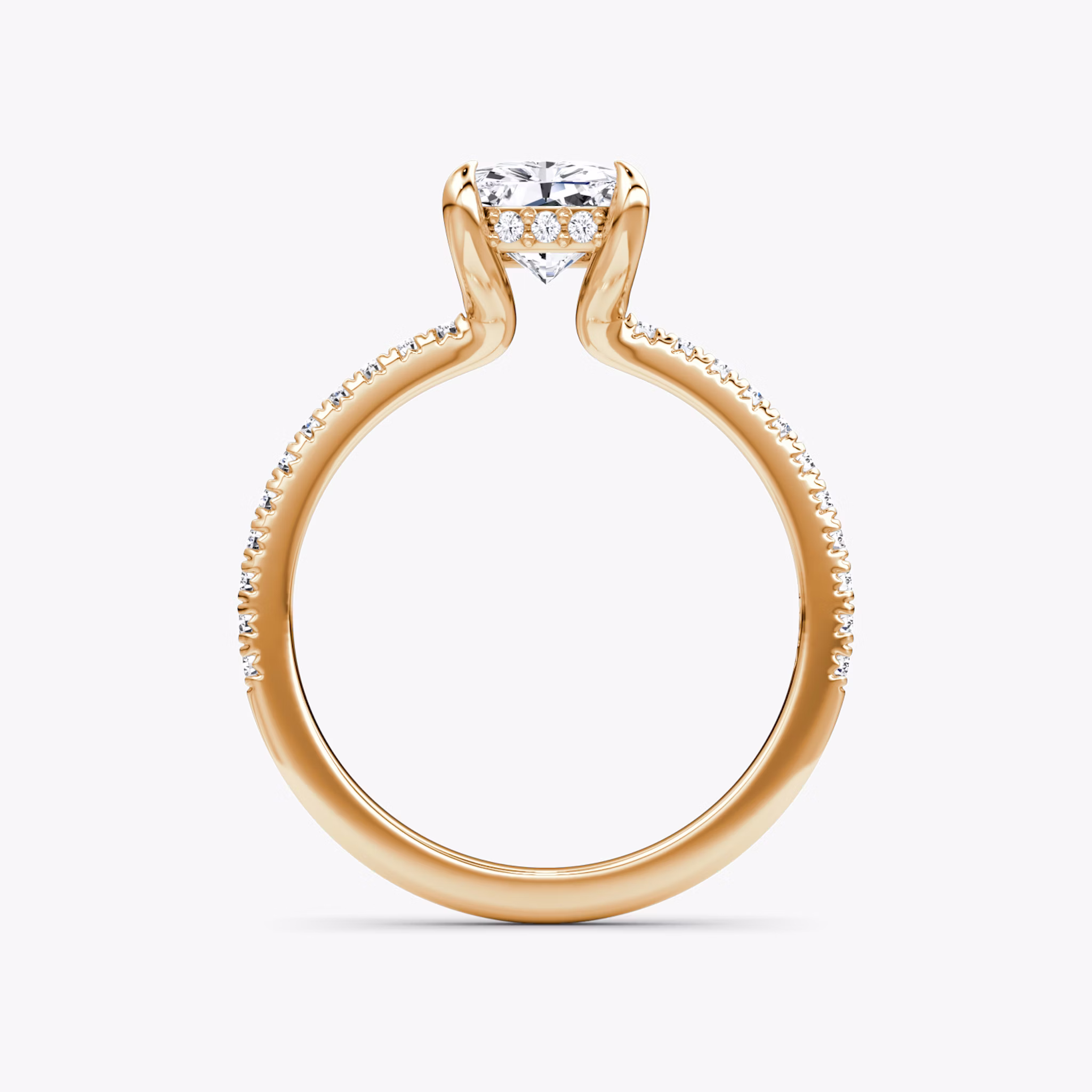 The Floating Solitaire | Radiant | 14k | Rose Gold | bandAccent: Pavé | diamondOrientation: vertical | caratWeight: other