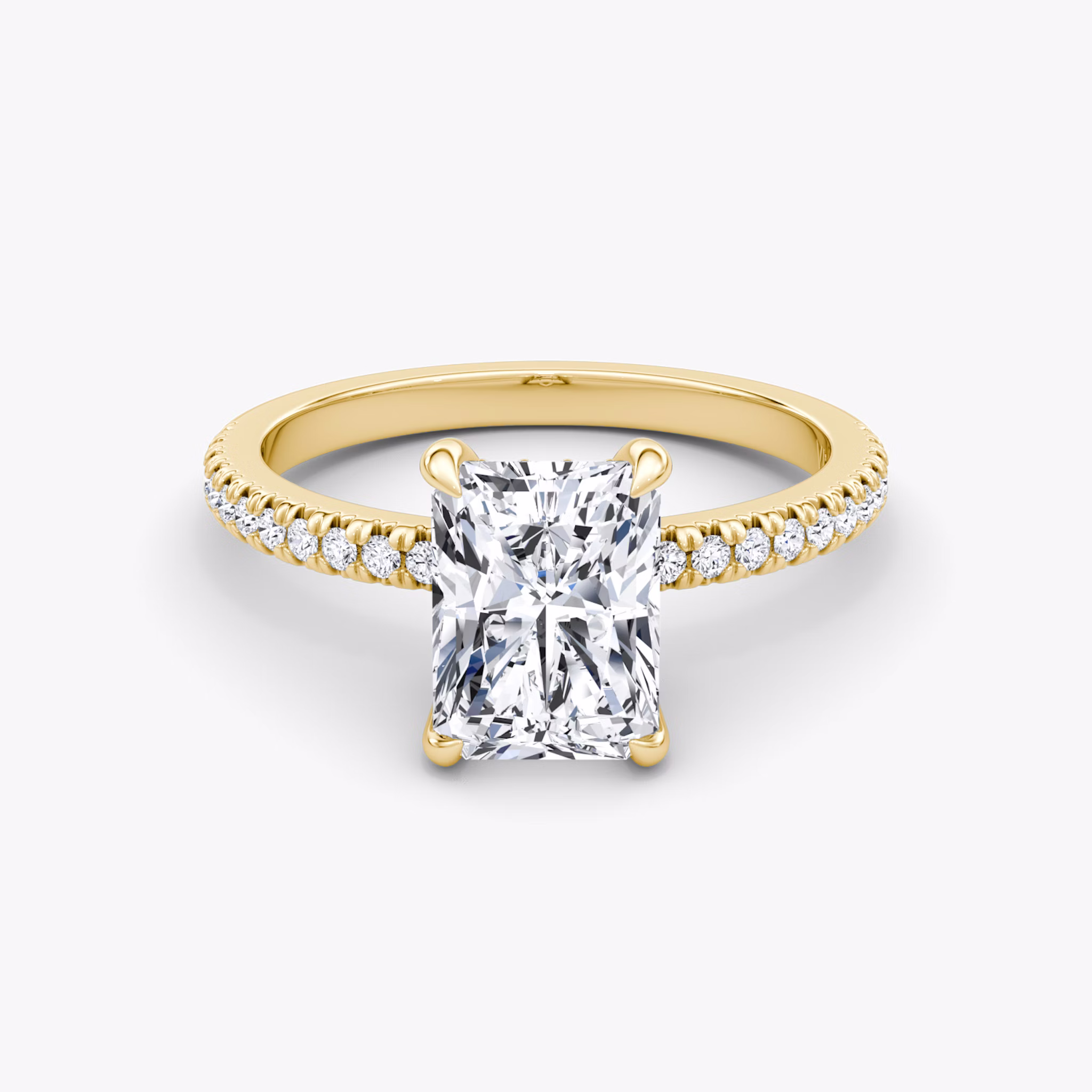 The Floating Solitaire | Radiant | 18k | Yellow Gold | bandAccent: Pavé | diamondOrientation: vertical | caratWeight: other