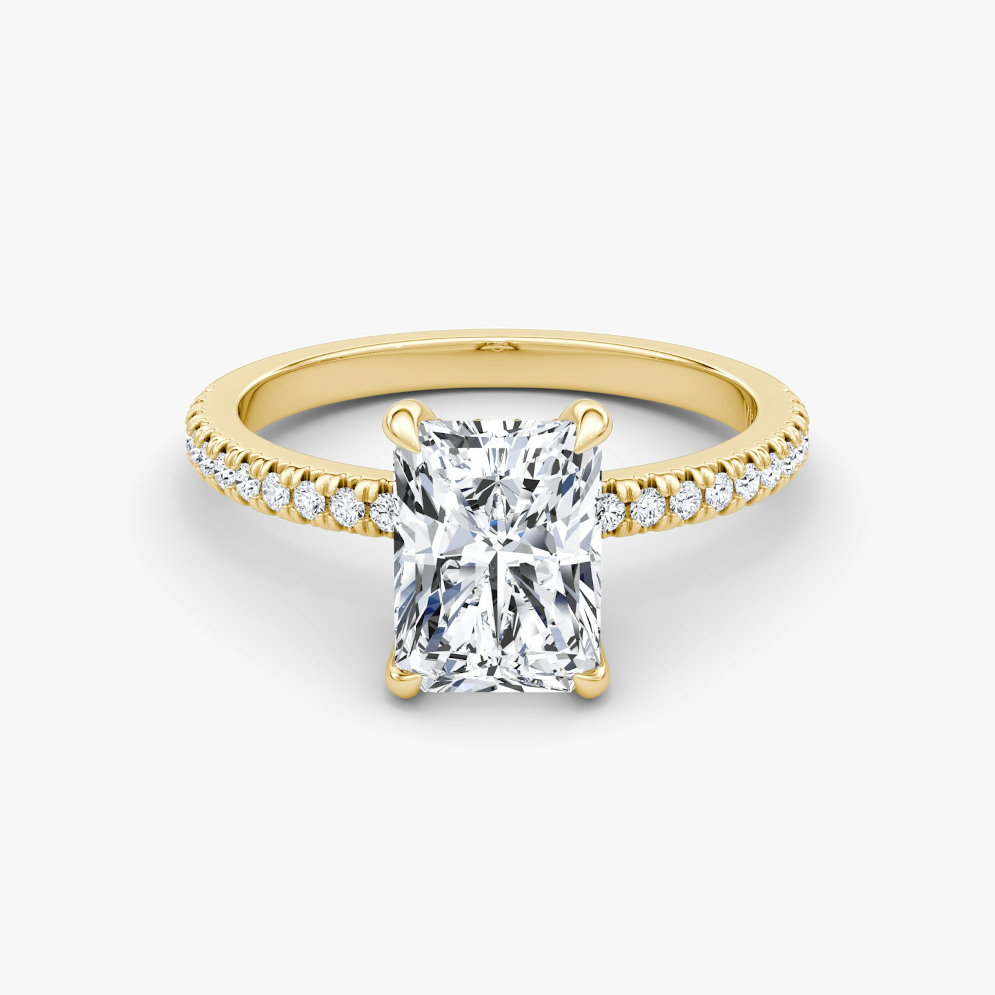 The Floating Solitaire | Radiant | 18k | Yellow Gold | bandAccent: Pavé | diamondOrientation: vertical | caratWeight: other