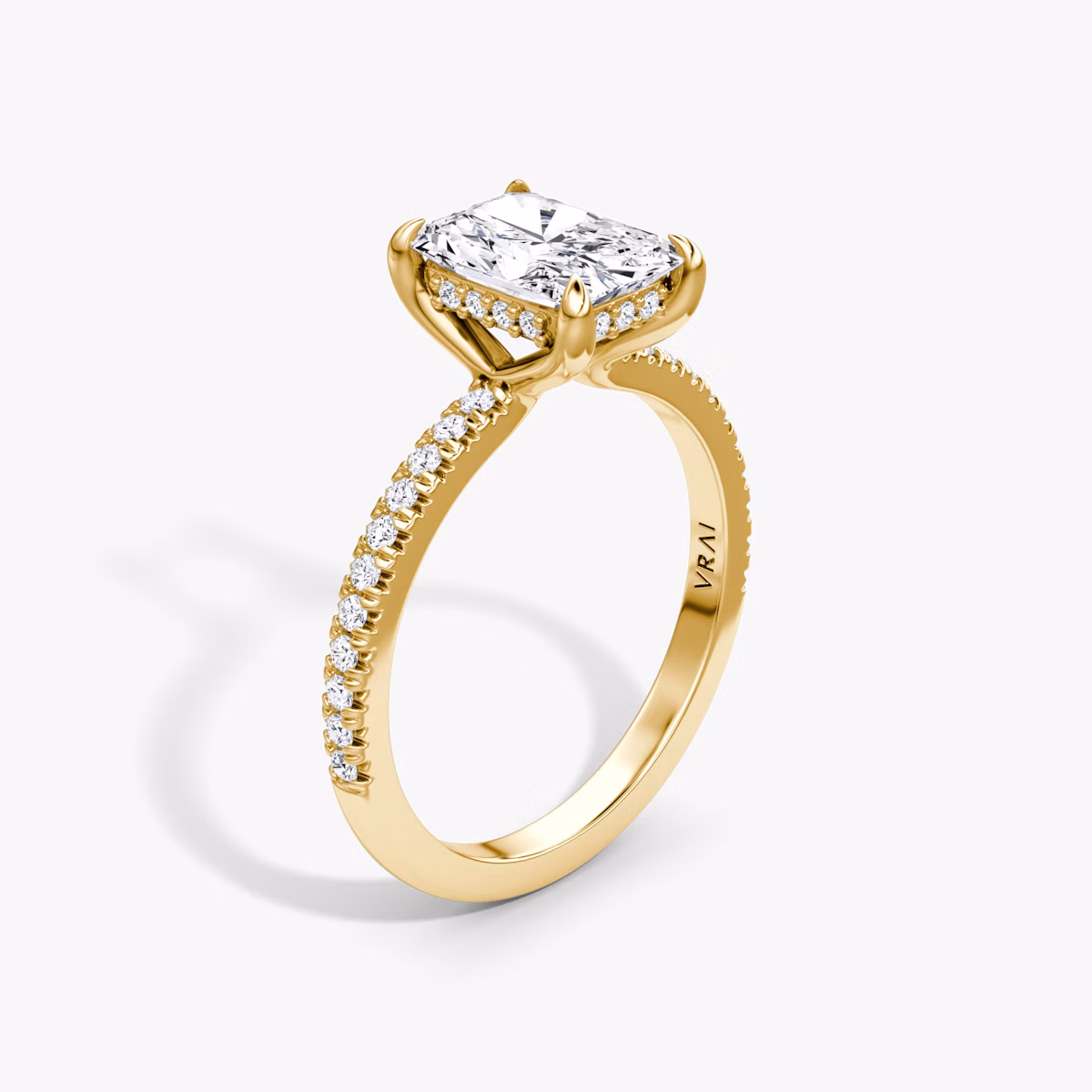 The Floating Solitaire | Radiant | 18k | Yellow Gold | bandAccent: Pavé | diamondOrientation: vertical | caratWeight: other