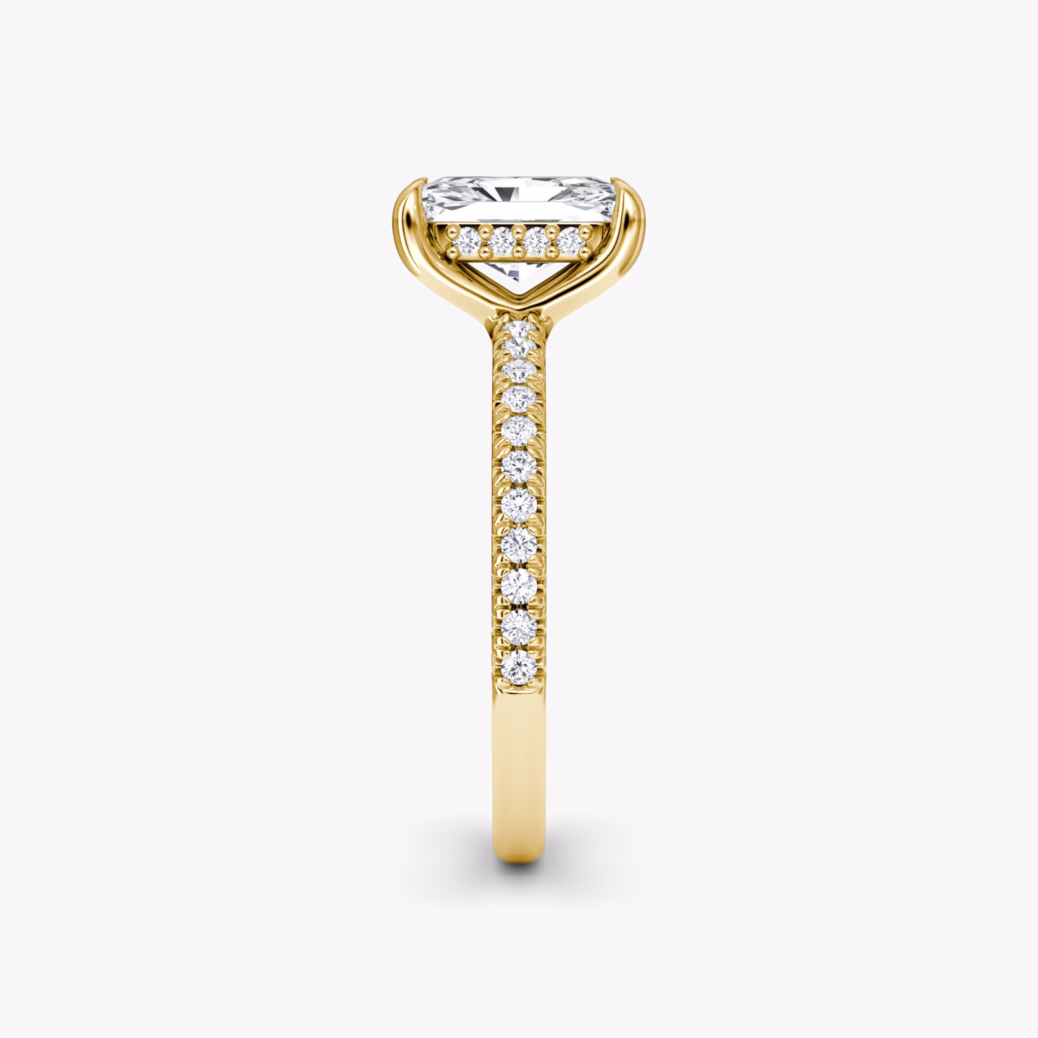 The Floating Solitaire | Radiant | 18k | Yellow Gold | bandAccent: Pavé | diamondOrientation: vertical | caratWeight: other