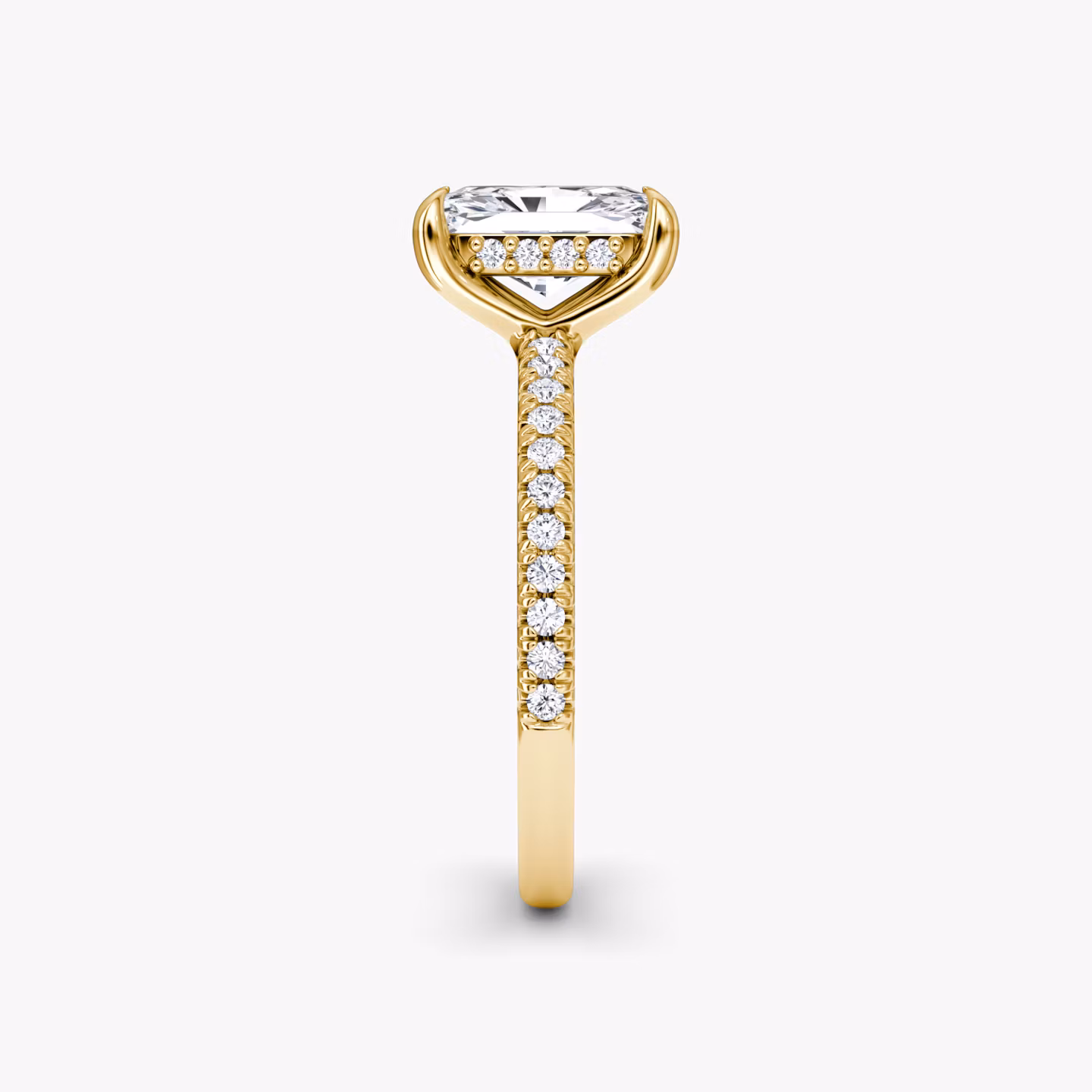 Anillo de compromiso Floating Solitaire | Radiante | 18k | Oro amarillo | bandAccent: Pavé | diamondOrientation: vertical | caratWeight: other