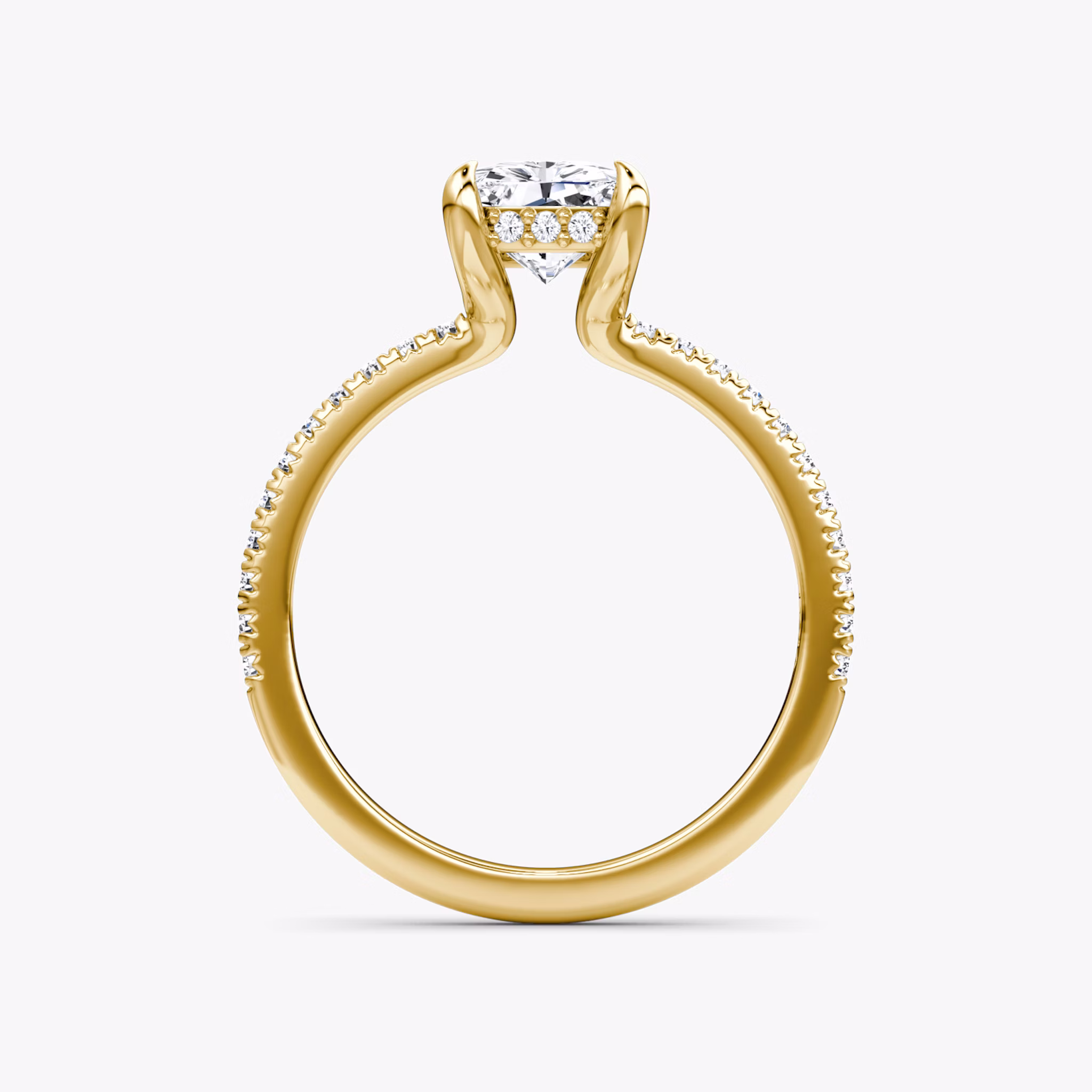 The Floating Solitaire | Radiant | 18k | Yellow Gold | bandAccent: Pavé | diamondOrientation: vertical | caratWeight: other